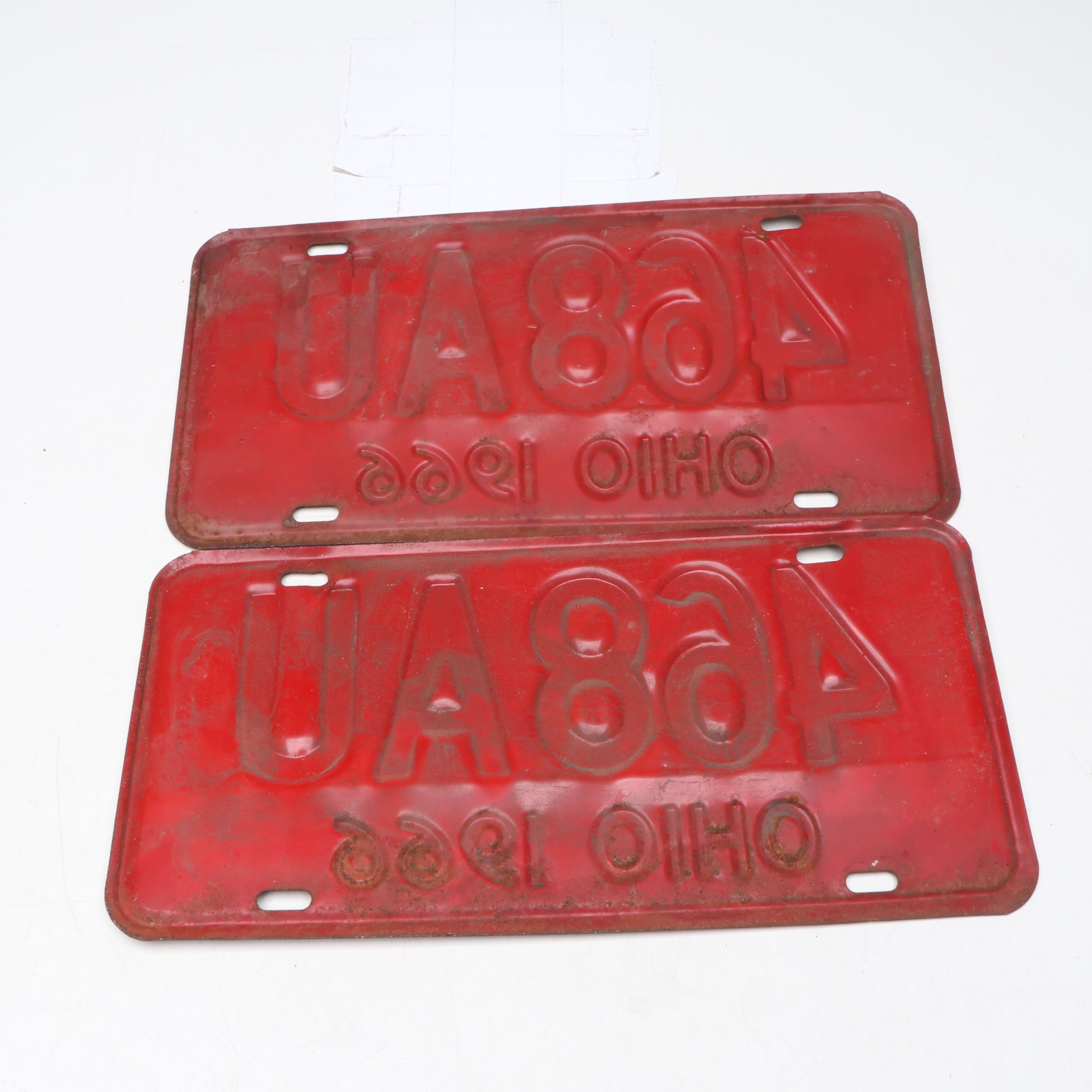 1966 Ohio Red and White License Plates