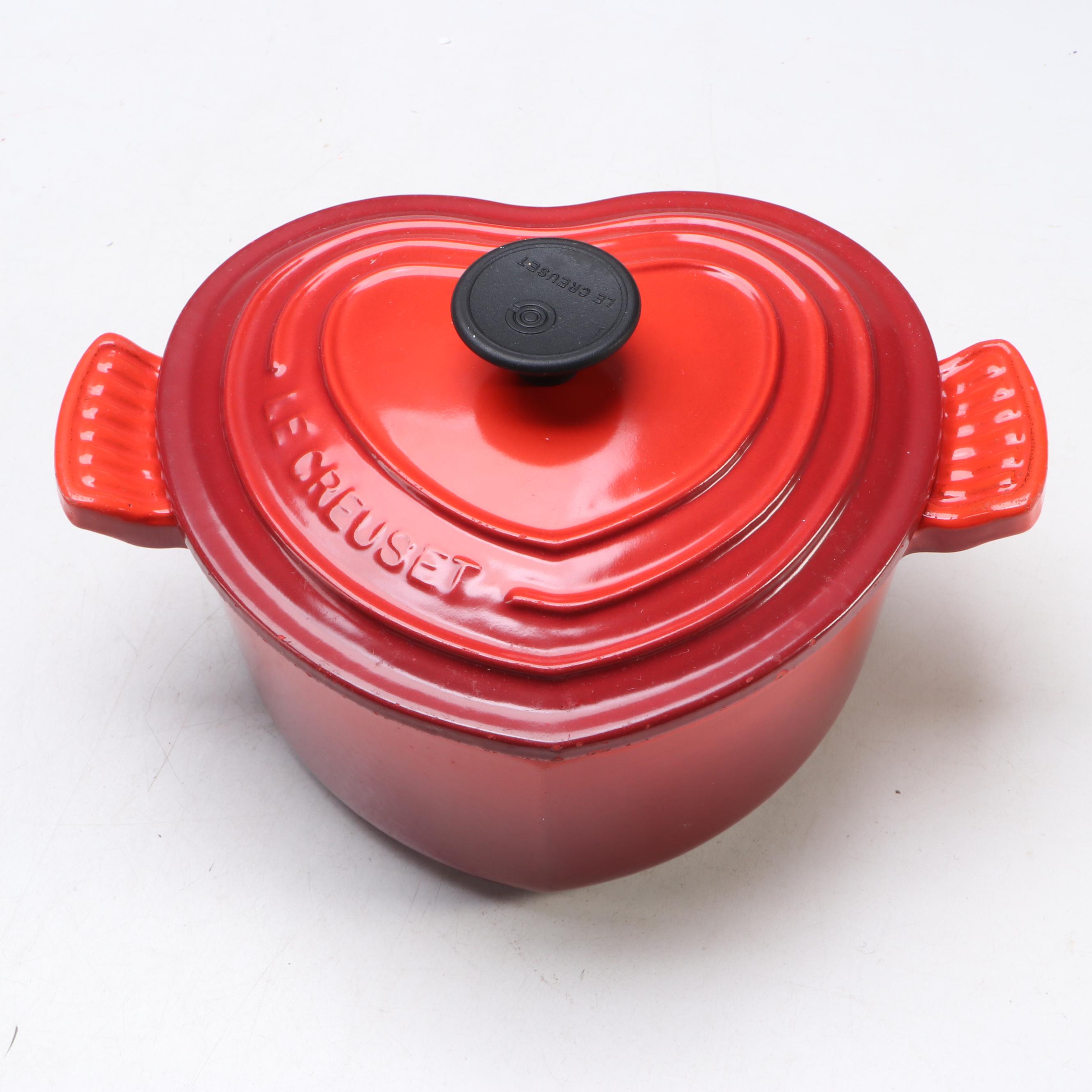 Le Creuset "Cerise Red" Heart Dutch Oven with Other Ceramic Baking Dishes