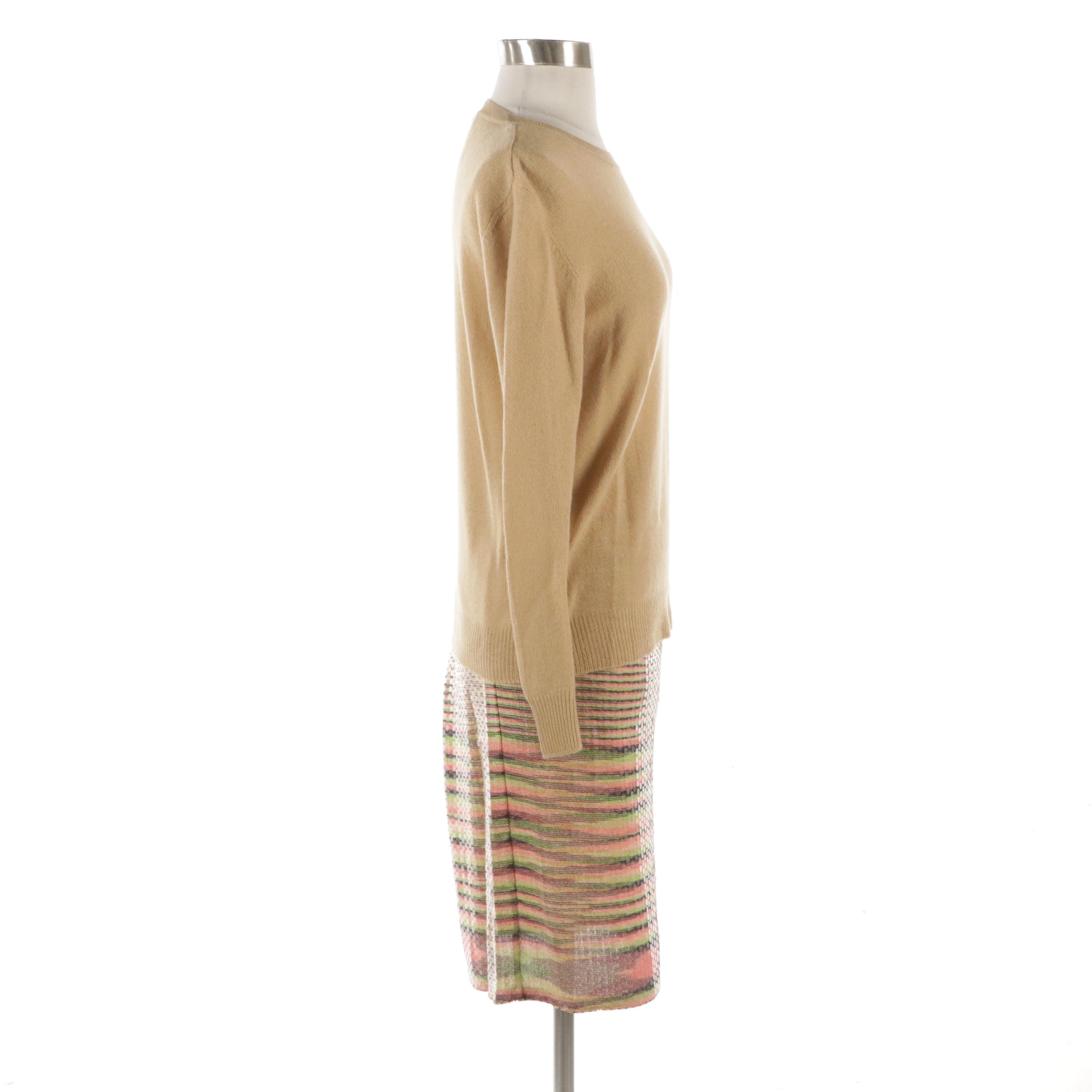 Missoni Orange Label Striped Sequin Knee-Length Skirt and Beige Cashmere Sweater