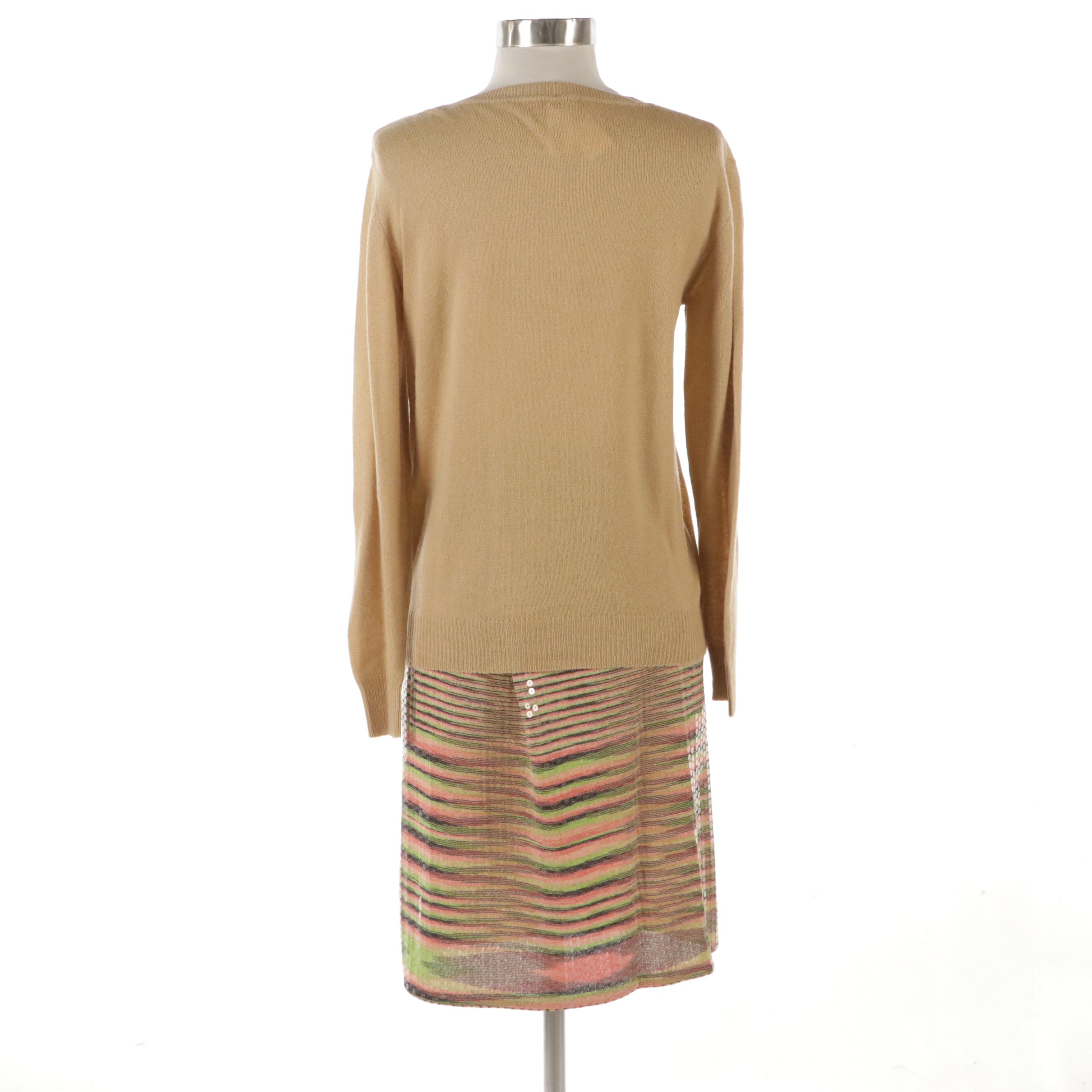 Missoni Orange Label Striped Sequin Knee-Length Skirt and Beige Cashmere Sweater