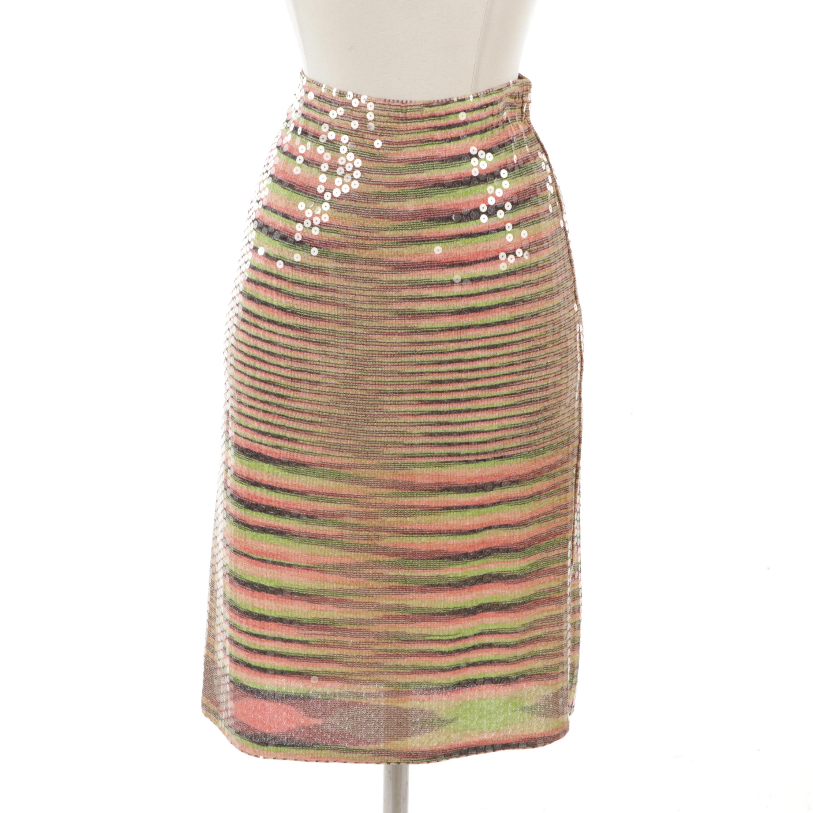 Missoni Orange Label Striped Sequin Knee-Length Skirt and Beige Cashmere Sweater