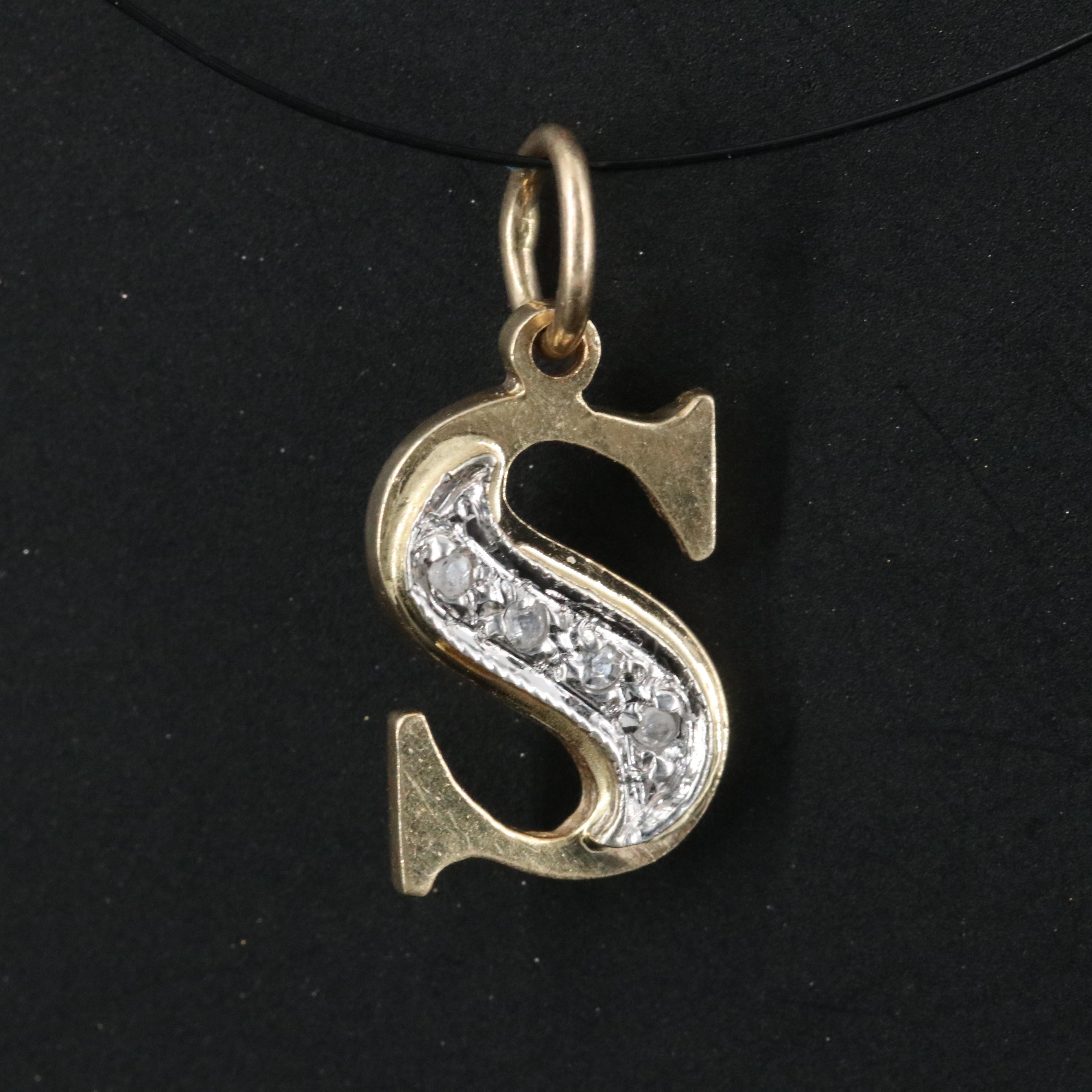 14K 0.02 CTW Diamond "S" Initial Pendant