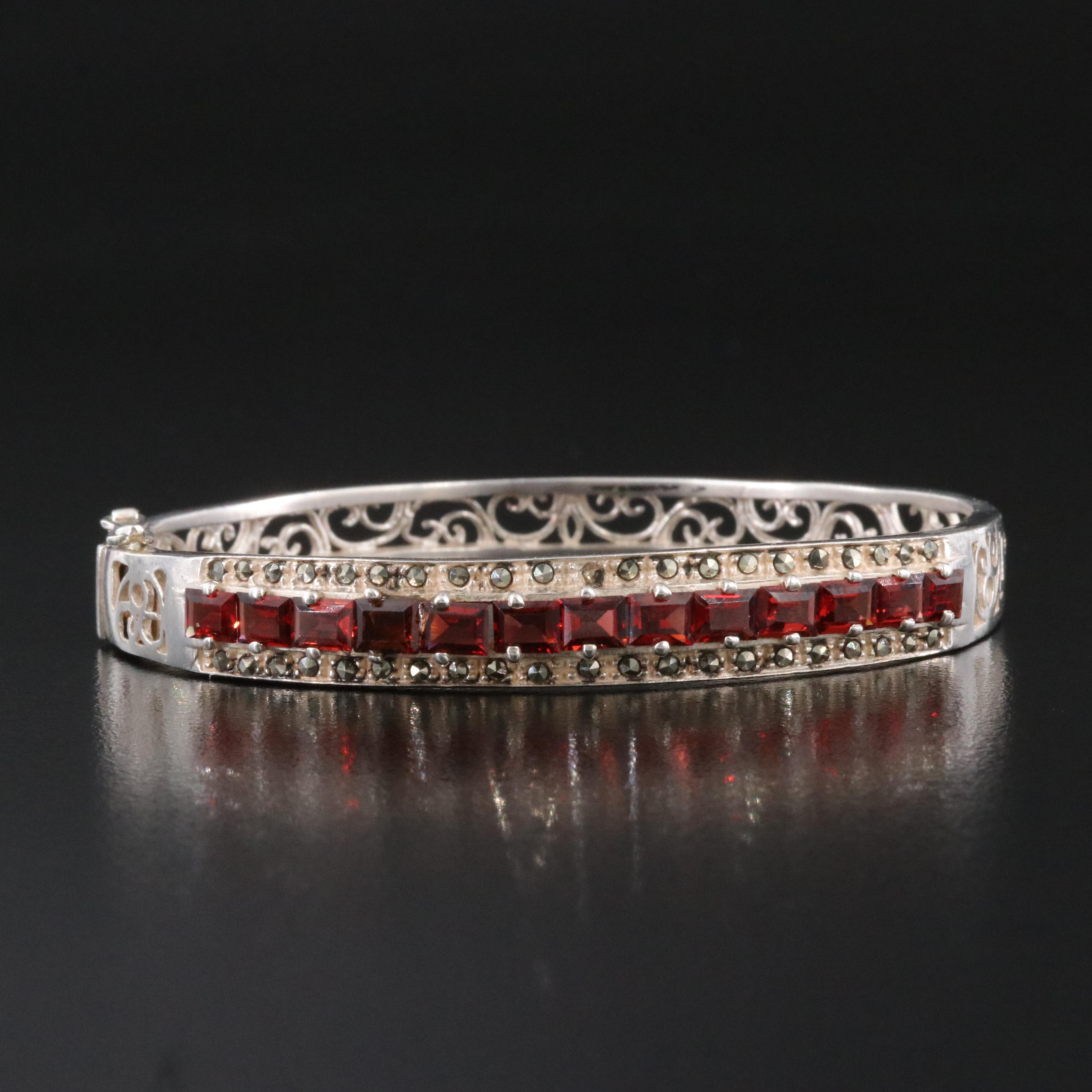 Sterling Garnet and Marcasite Bangle