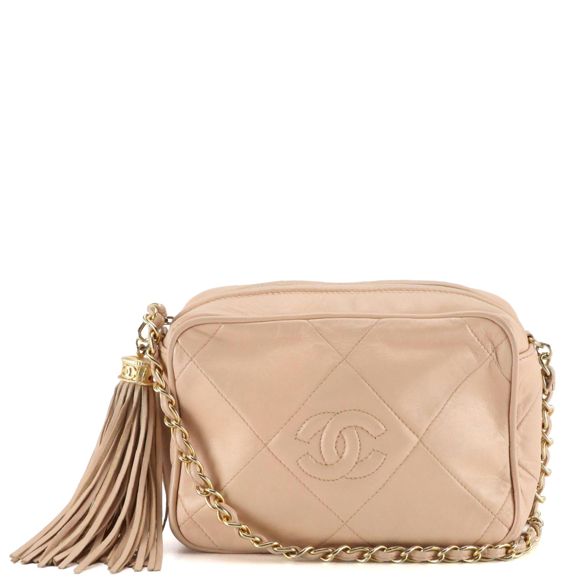 Chanel CC Tassel Camera Bag in Blush Quilted Lambskin Leather