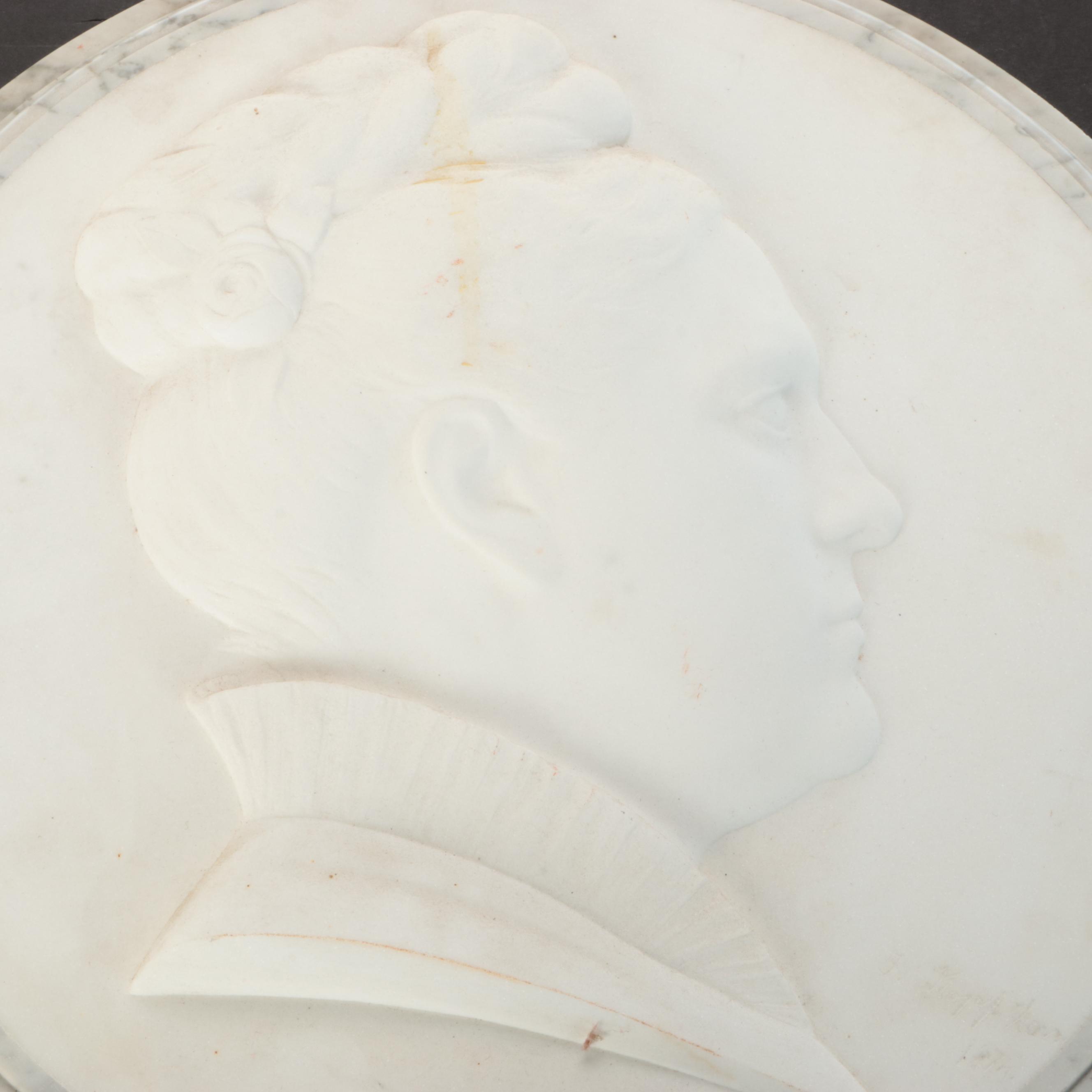 Large Neoclassical Carved Marble Portrait Roundel of a Lady, 19th Century