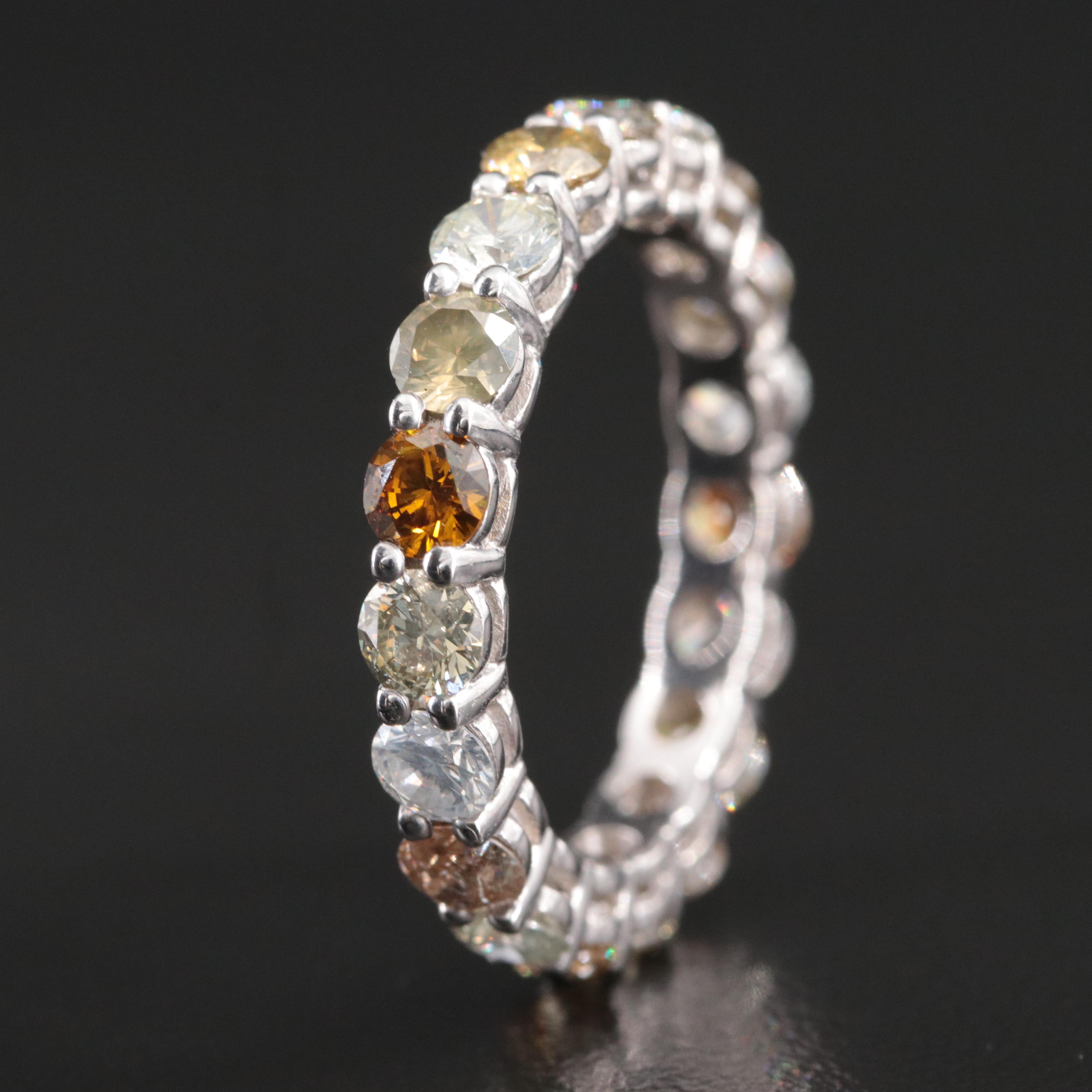 18K 3.10 CTW Fancy Diamond Eternity Ring with IGI Jewelry Report