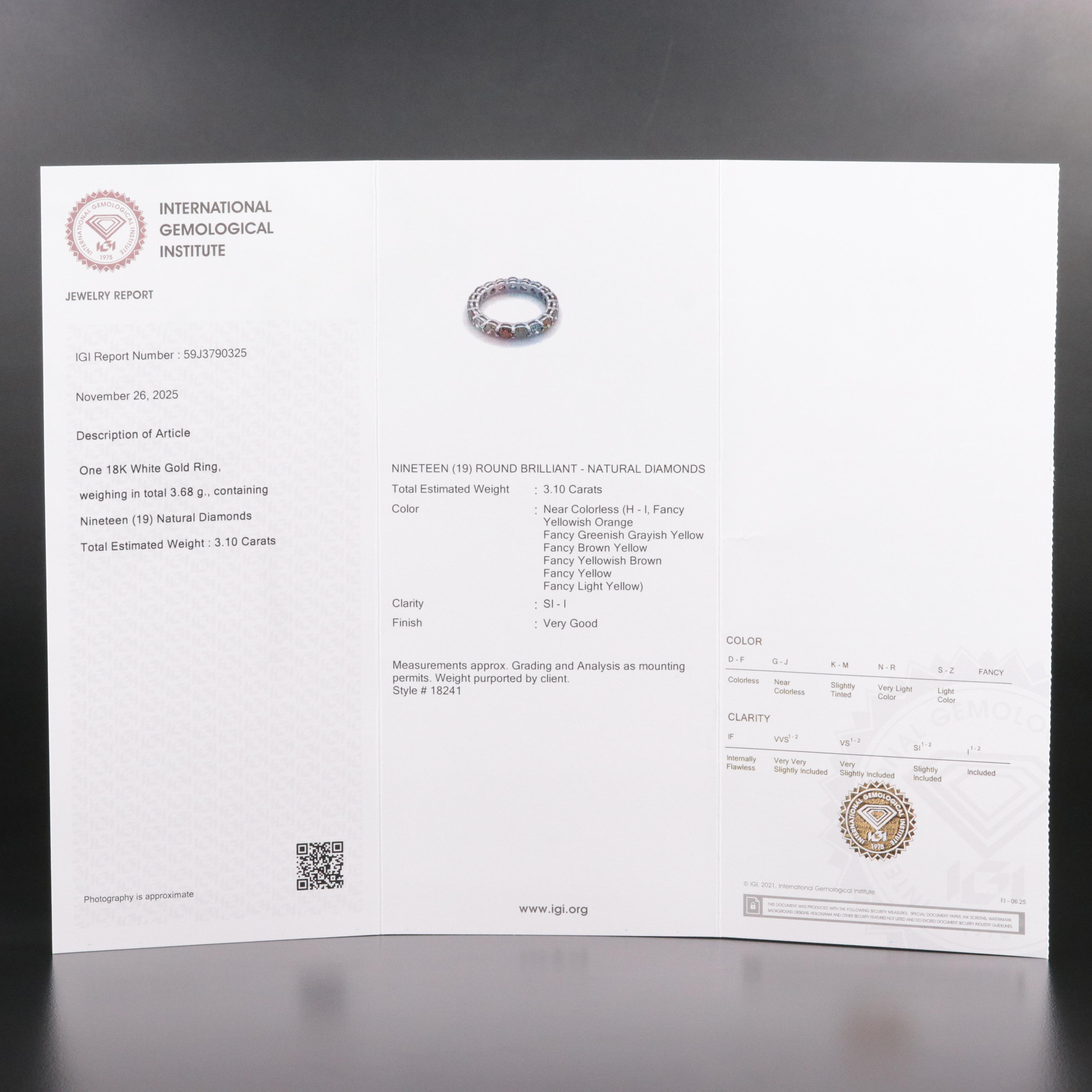 18K 3.10 CTW Fancy Diamond Eternity Ring with IGI Jewelry Report