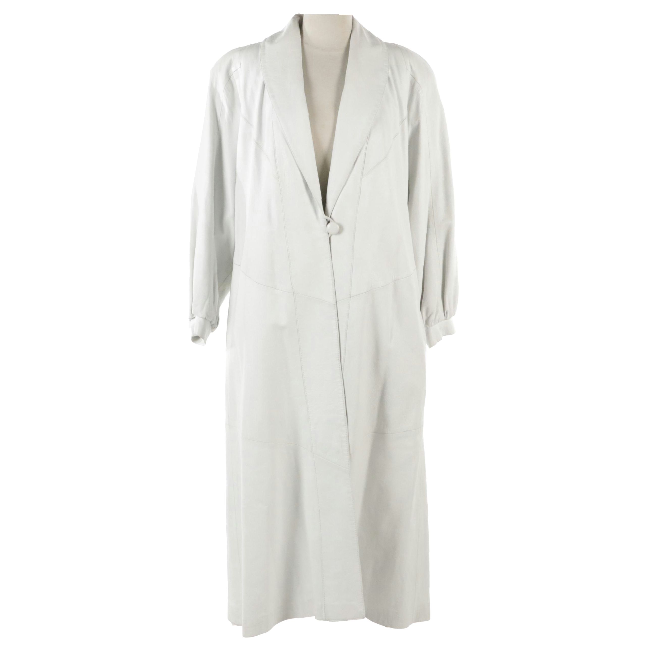 Bizakis Furs White Leather Single Button Full Length Jacket