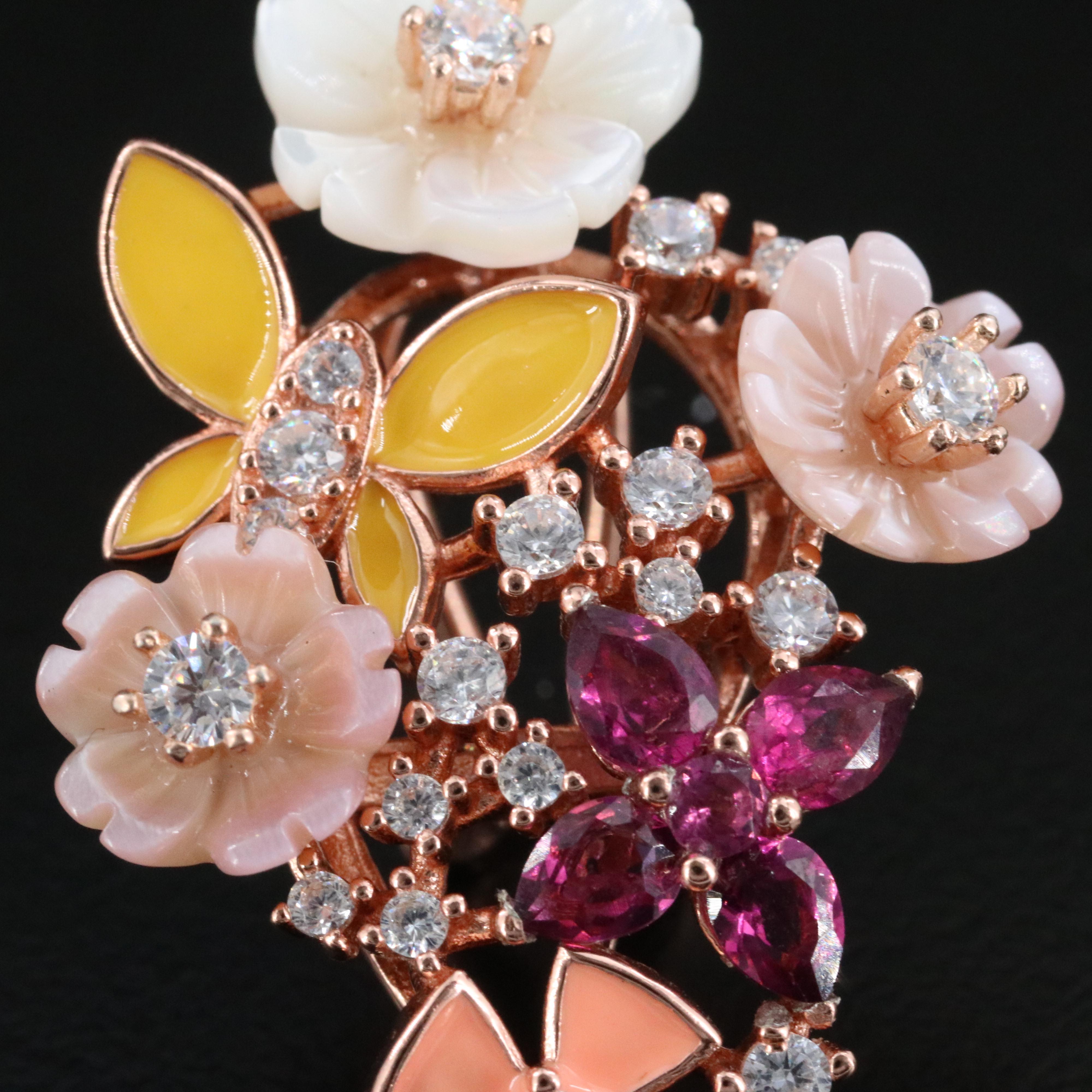 Sterling Gemstone Floral and Butterfly Cluster Earrings