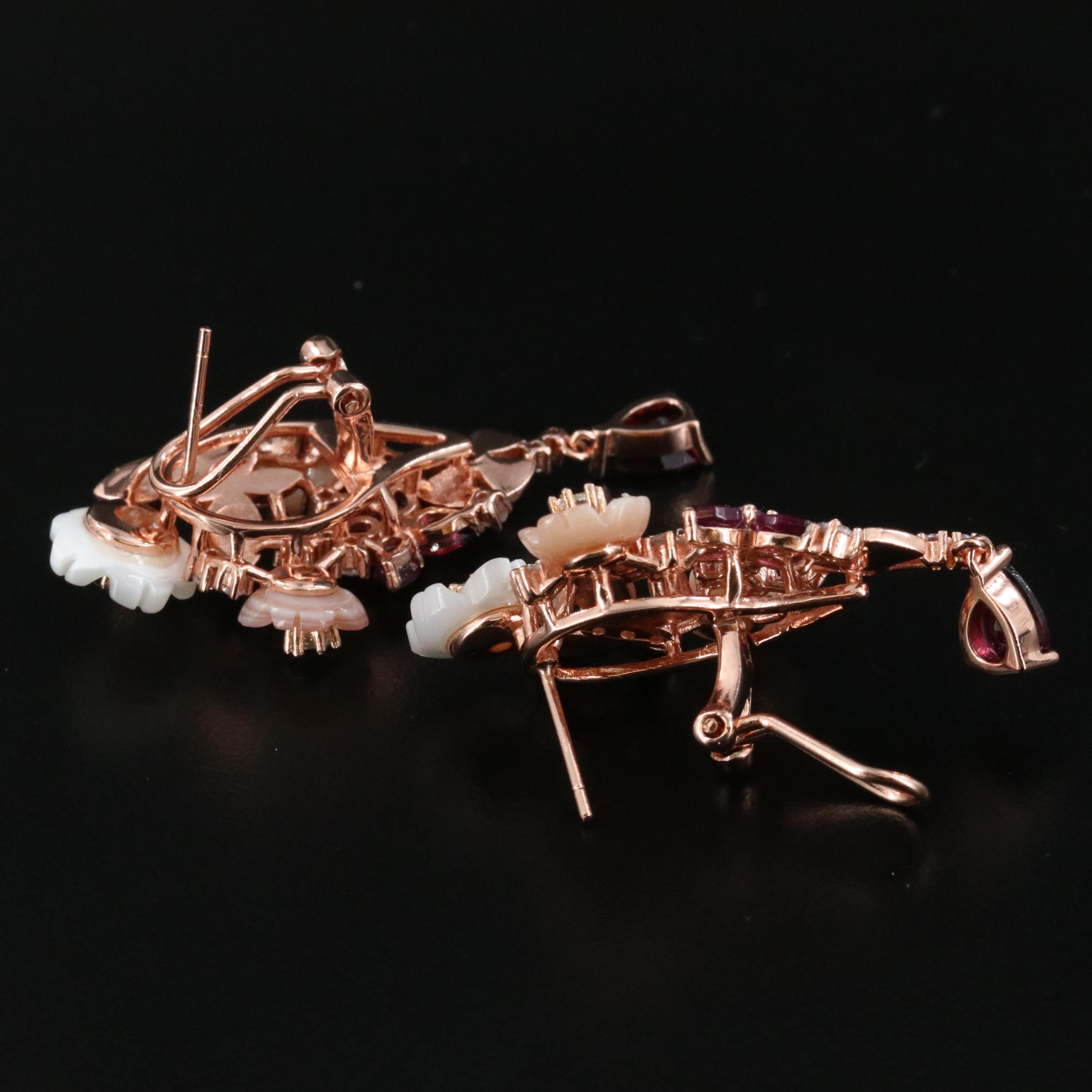 Sterling Gemstone Floral and Butterfly Cluster Earrings