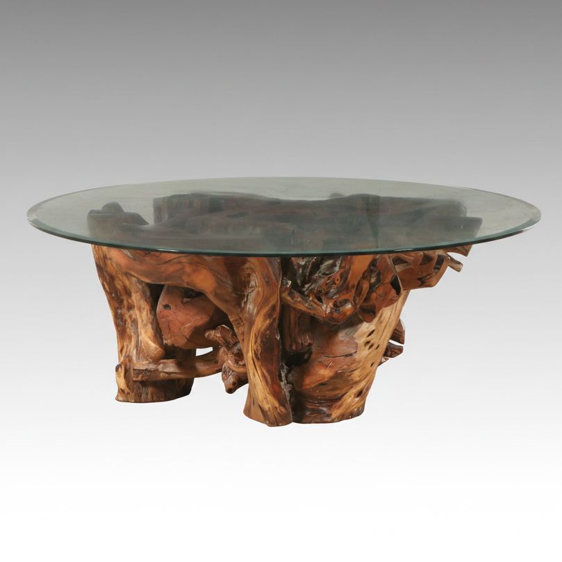 Mid Century Modern Style Root Ball Glass Top Coffee Table, Mid to Late 20th C.