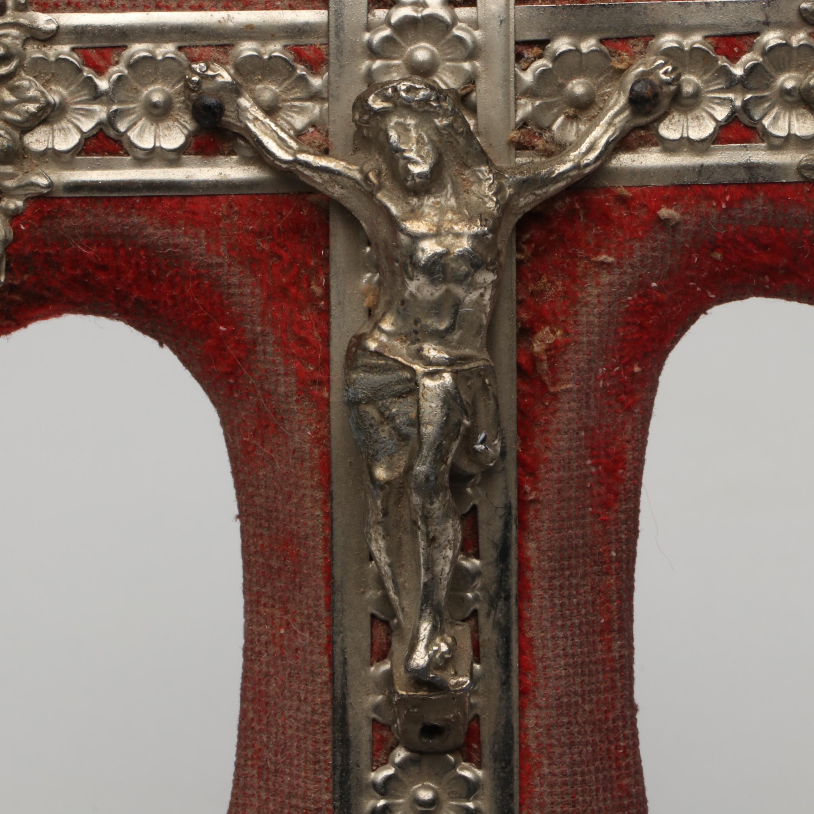 French Brass and Calcite Marble with Other Crucifix Holy Water Fonts
