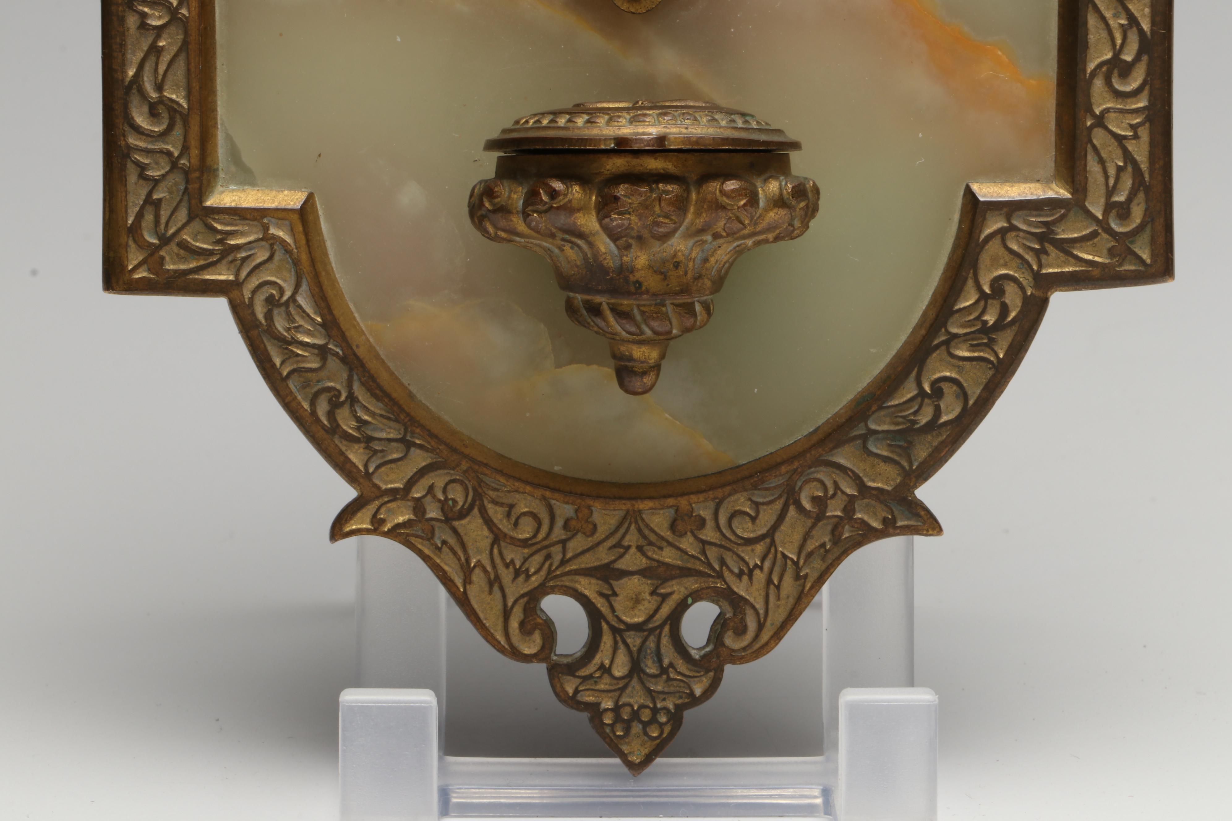 French Brass and Calcite Marble with Other Crucifix Holy Water Fonts