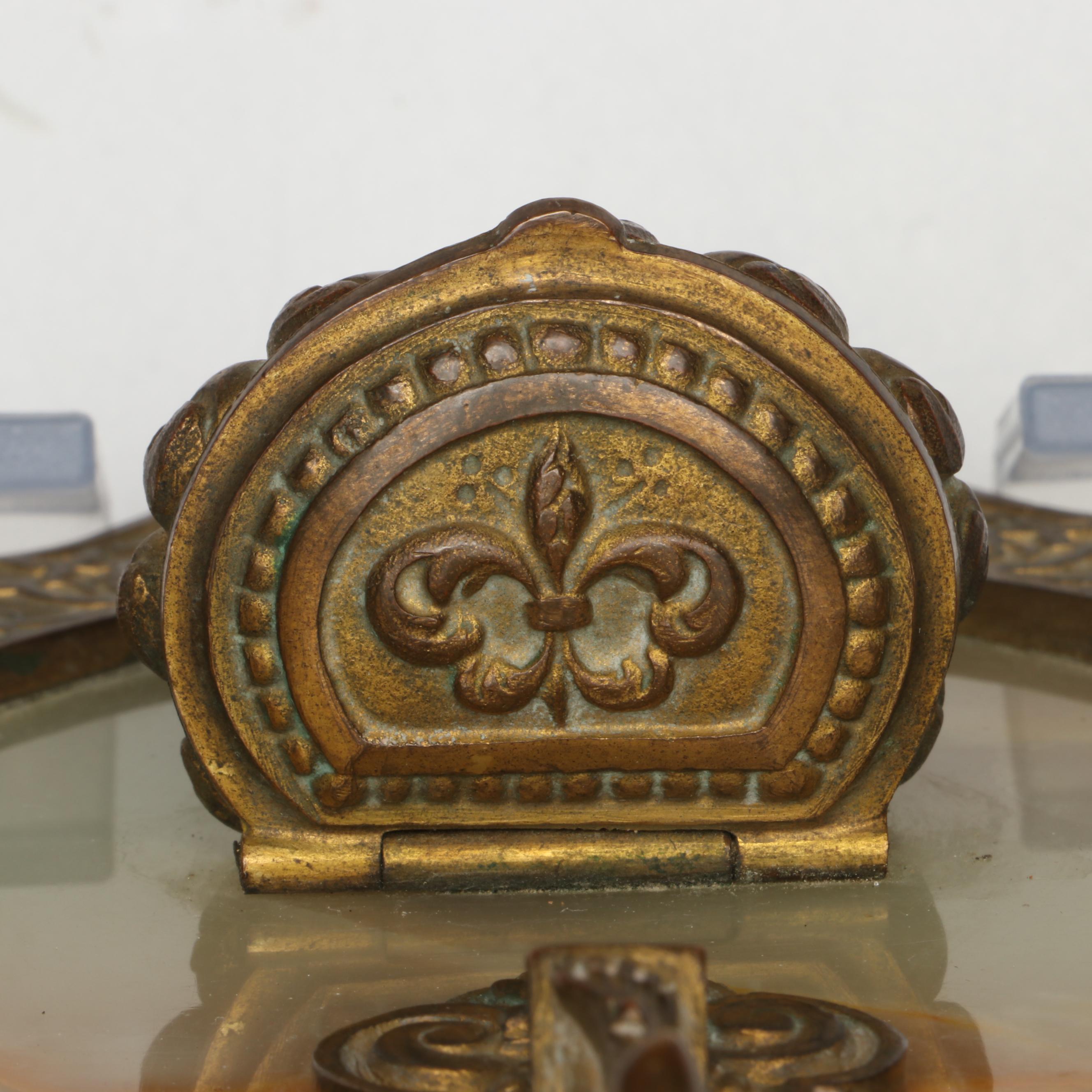 French Brass and Calcite Marble with Other Crucifix Holy Water Fonts