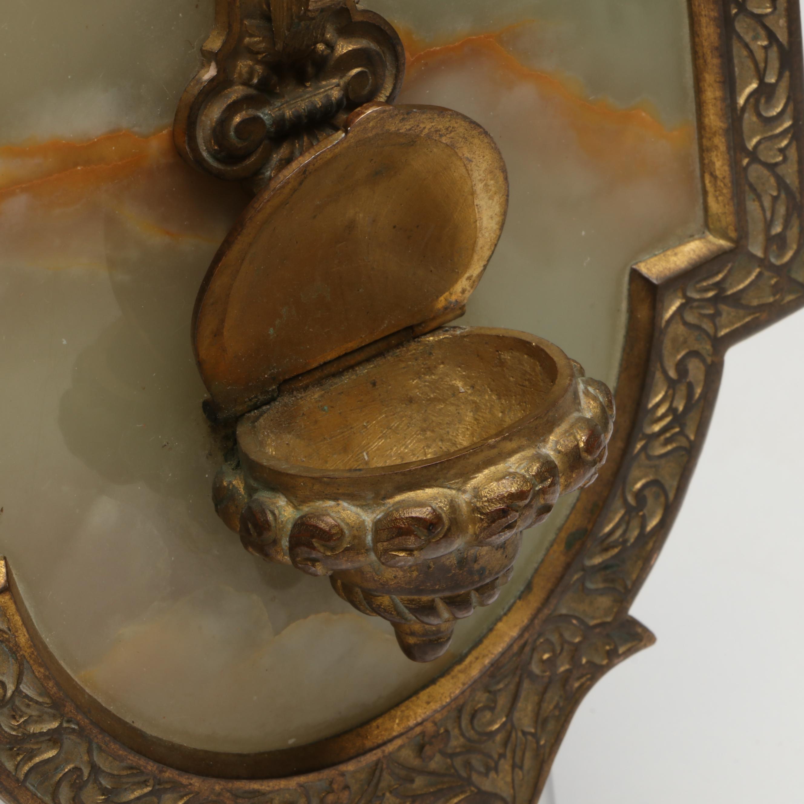 French Brass and Calcite Marble with Other Crucifix Holy Water Fonts