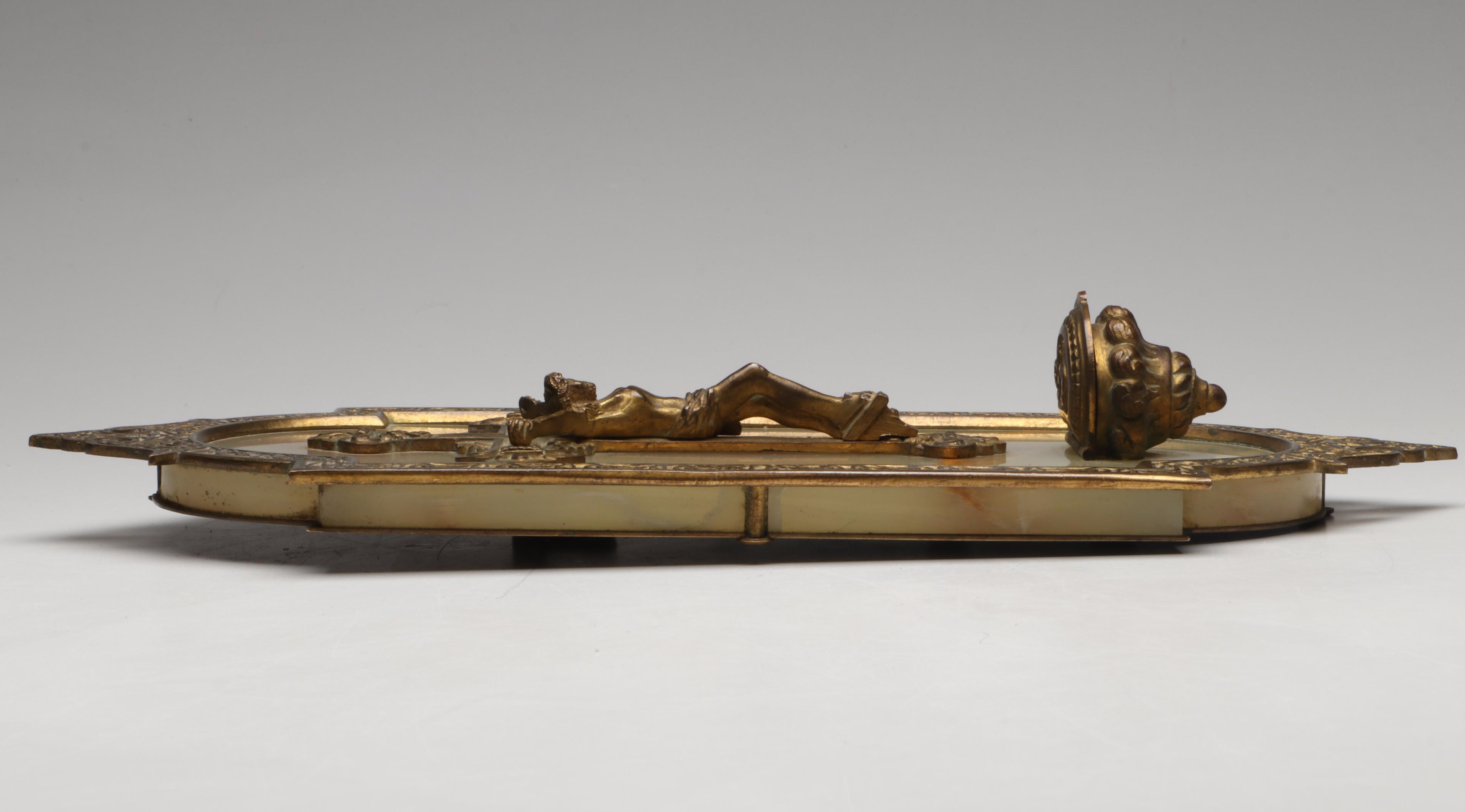 French Brass and Calcite Marble with Other Crucifix Holy Water Fonts