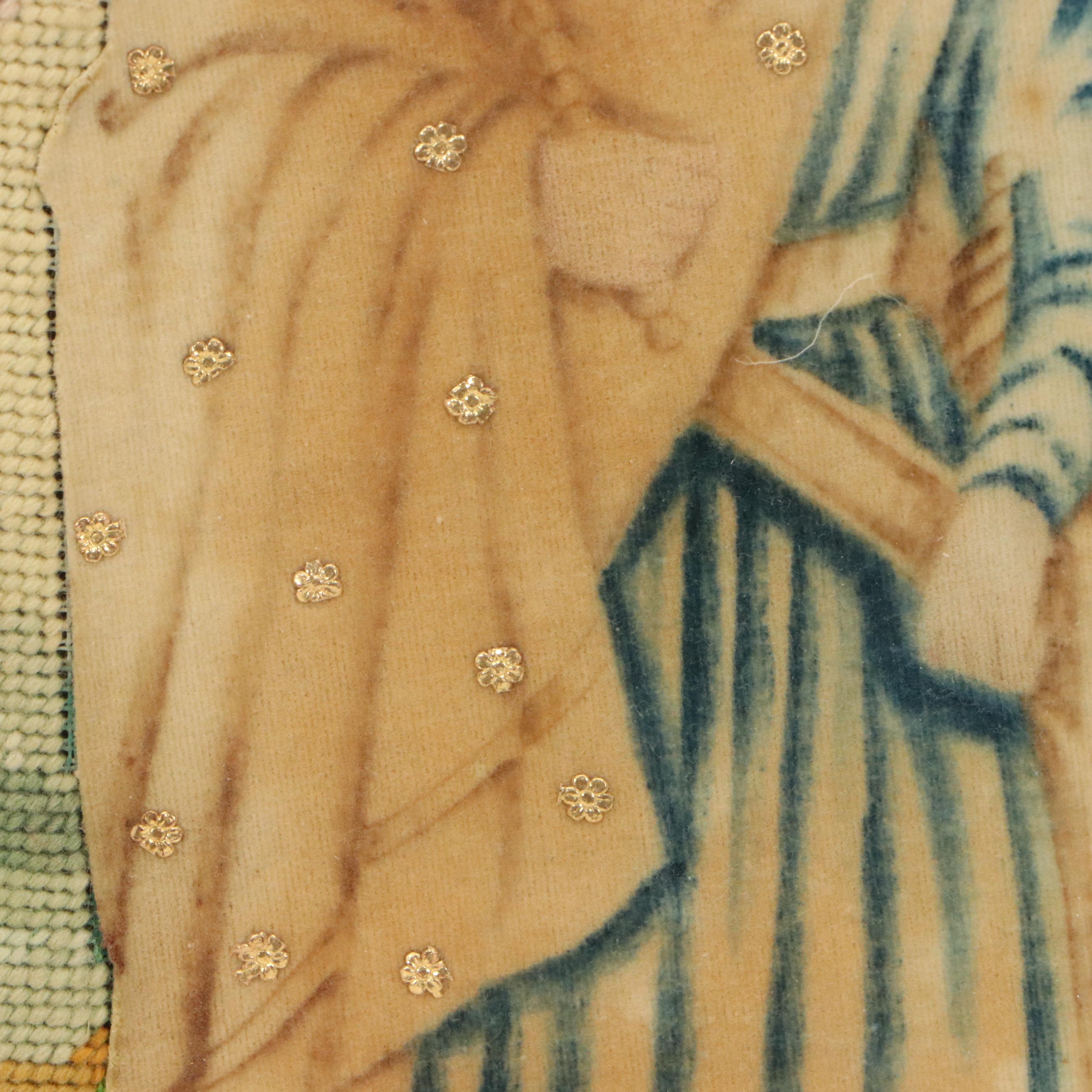 French Needlepoint Embroidery with Crowned King, 19th Century