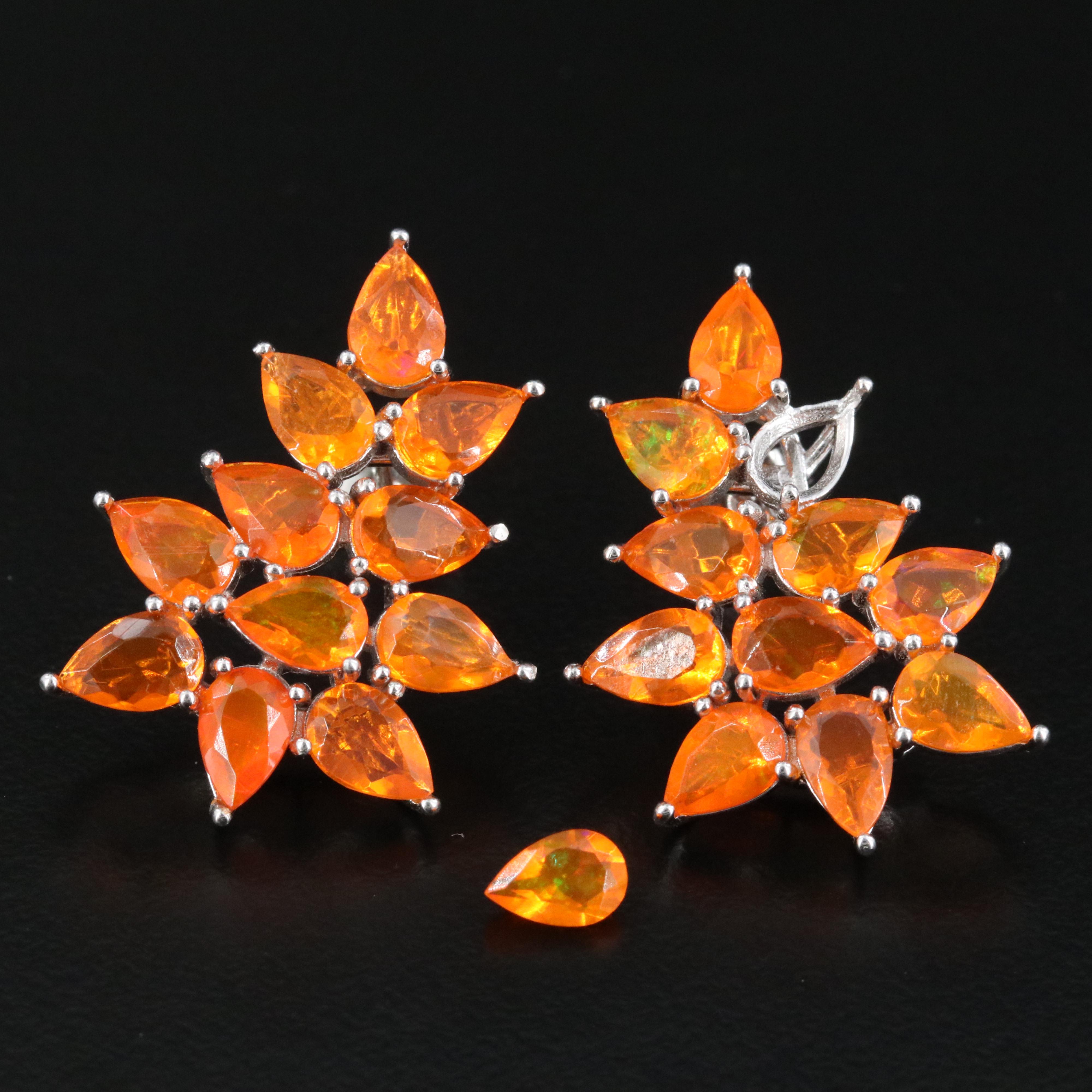 Sterling Fire Opal Earrings