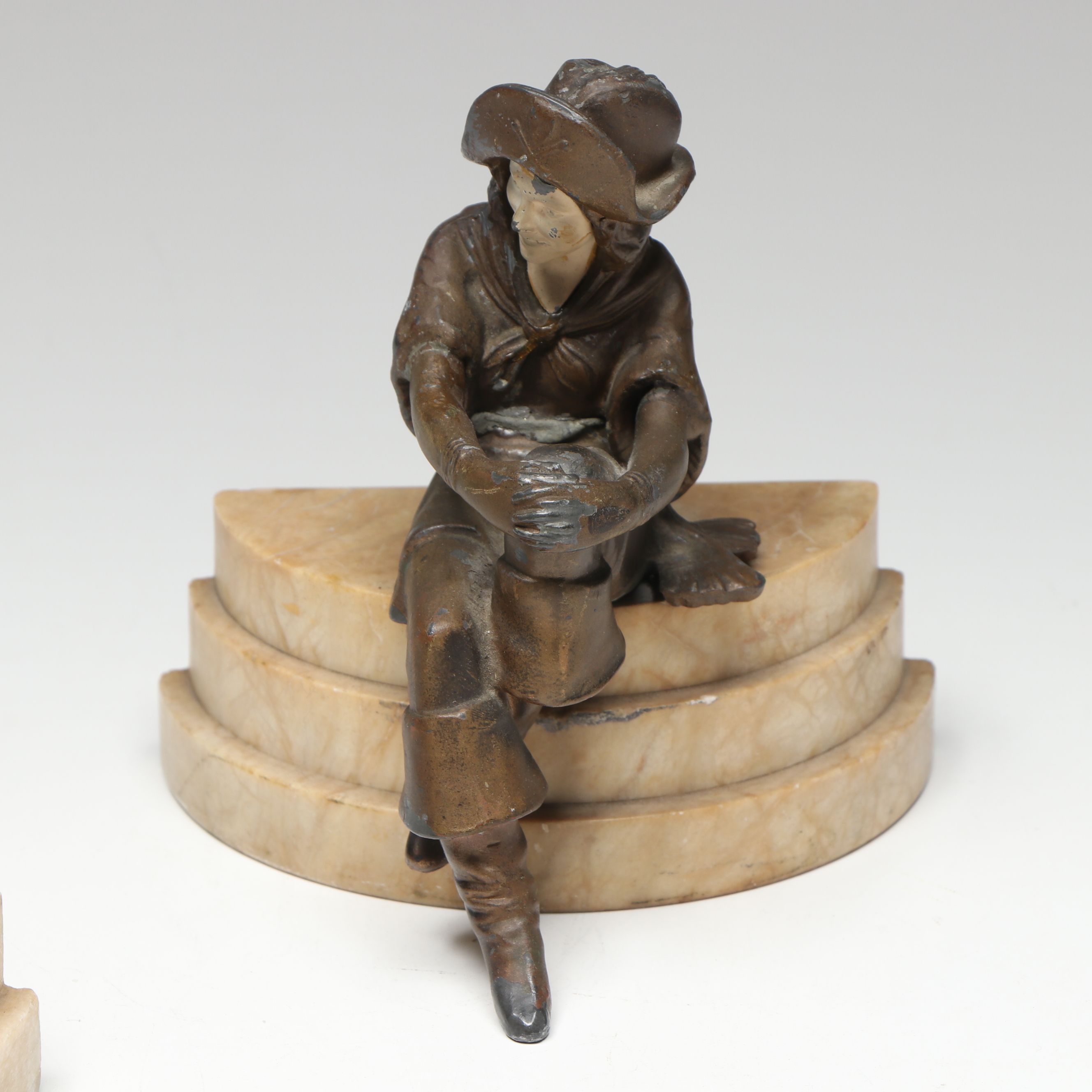 Marble and Bronze Finish Metal Figural Bookends