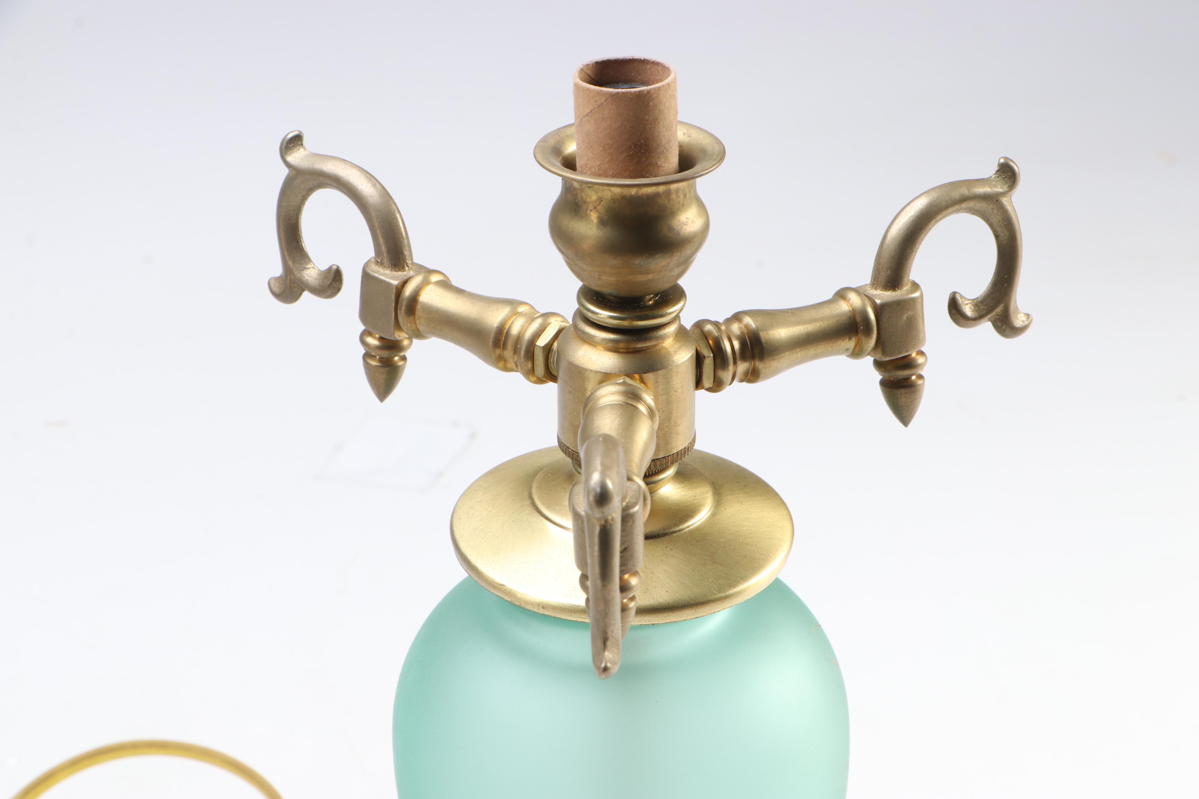 Green Glass and Brass Parlor Accent Lamp