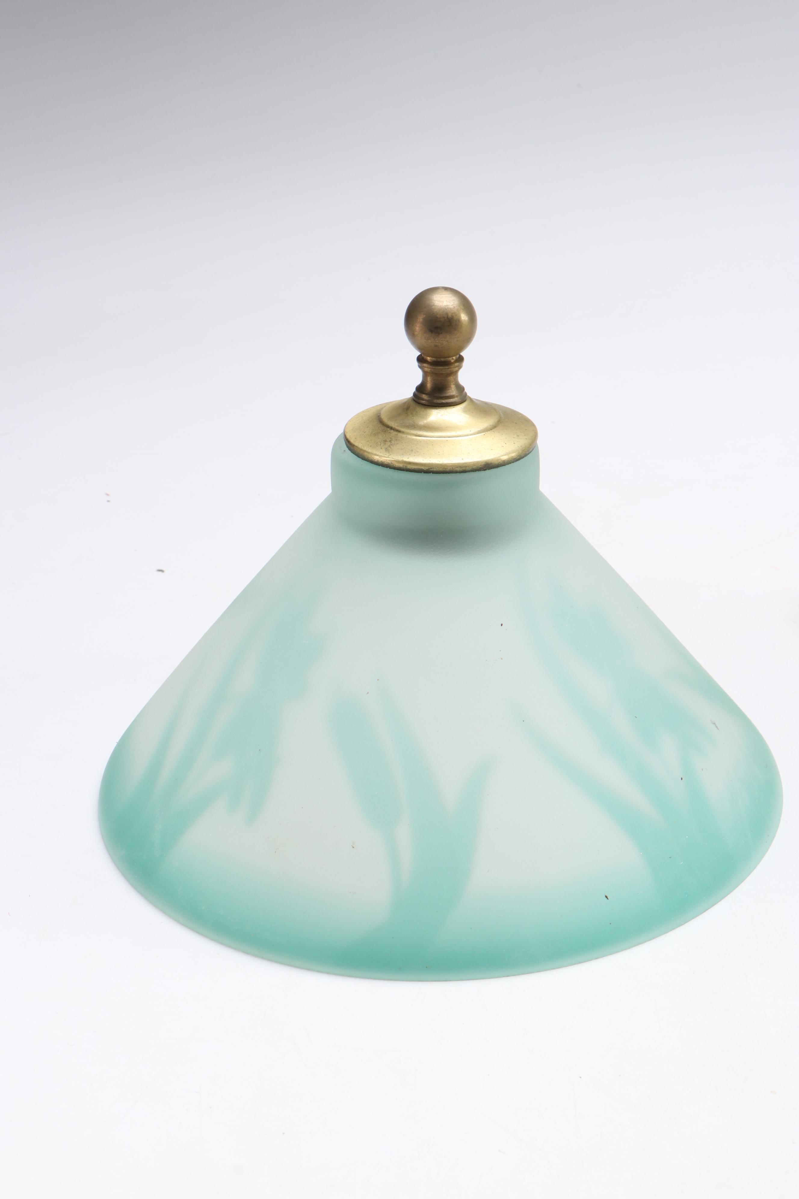 Green Glass and Brass Parlor Accent Lamp