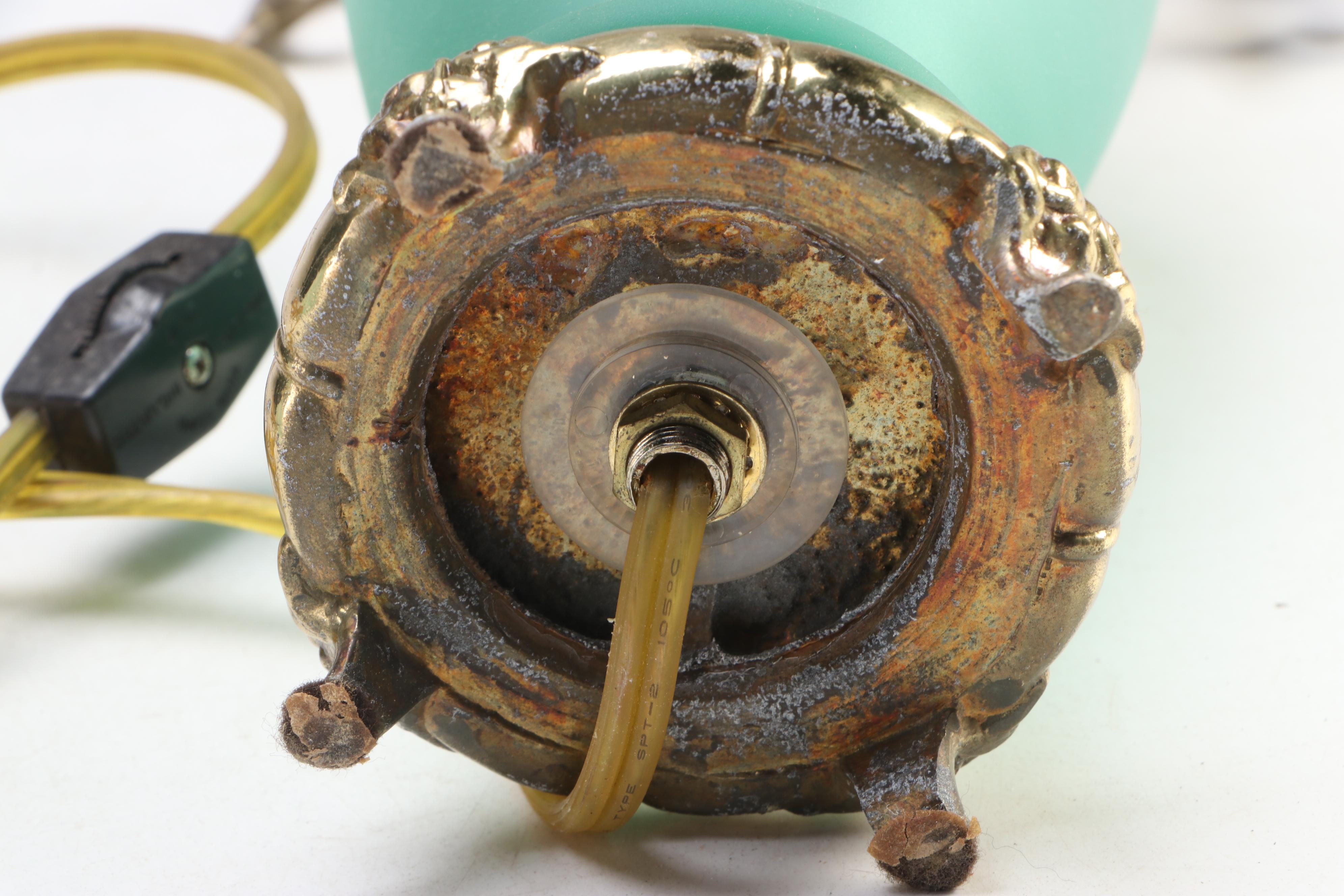 Green Glass and Brass Parlor Accent Lamp