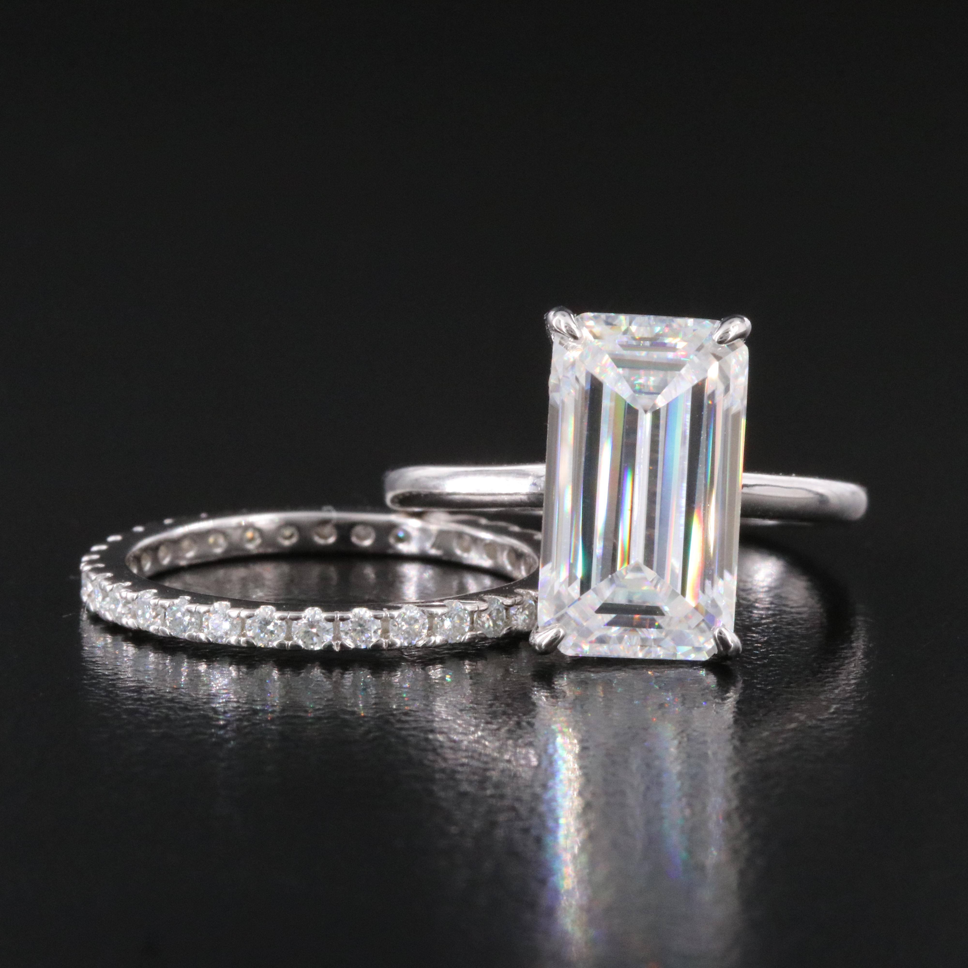 Sterling Moissanite Ring and Eternity Band