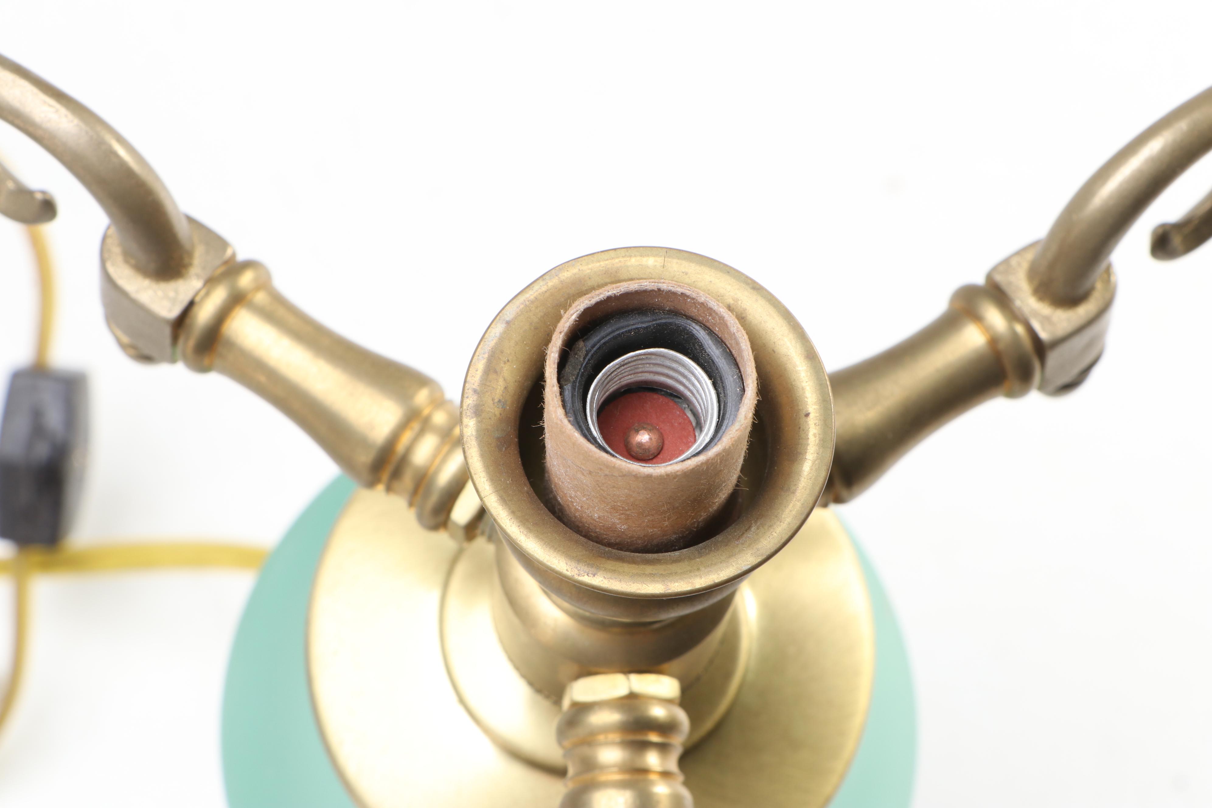 Green Glass and Brass Parlor Accent Lamp