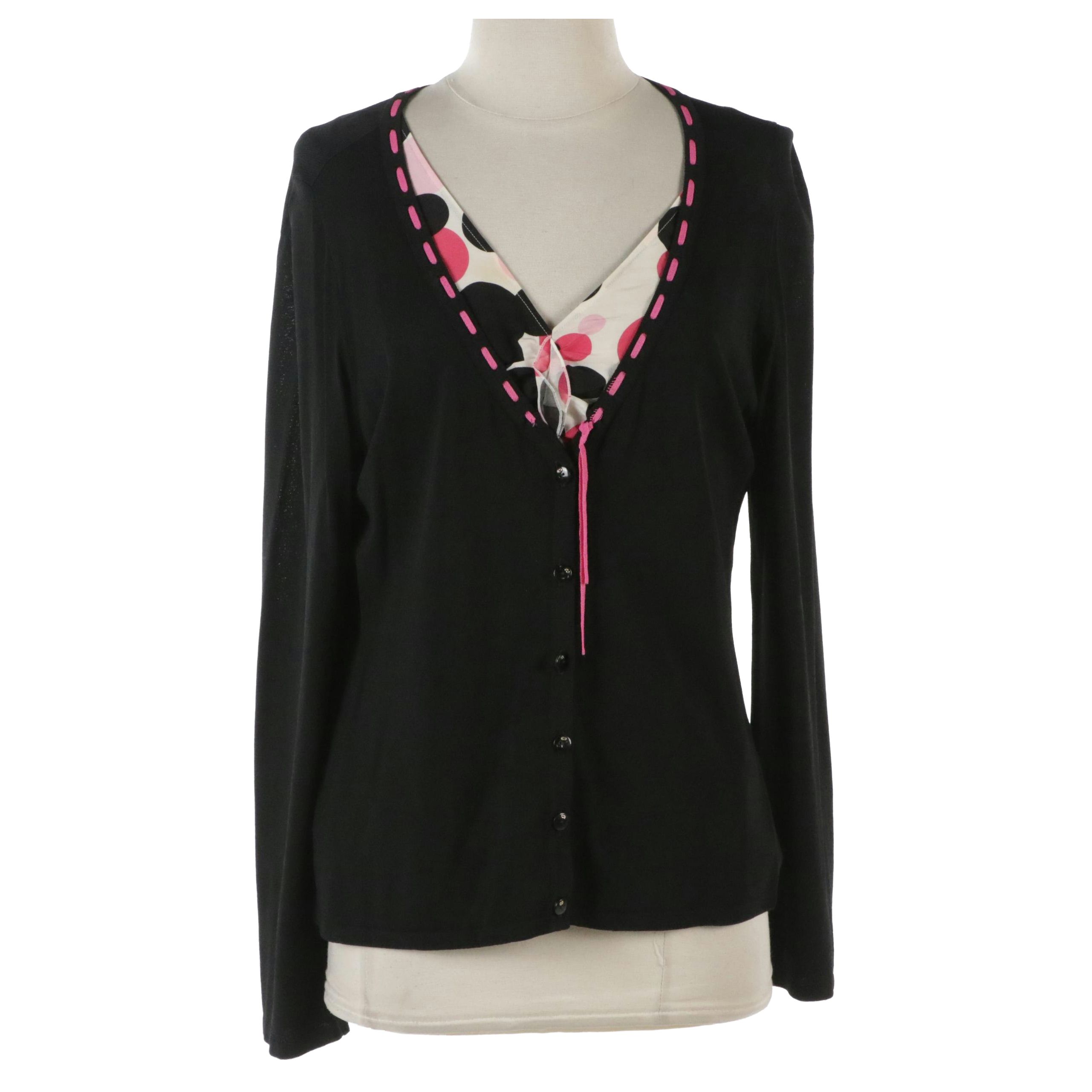 Escada Silk Sleeveless Blouse and Cardigan with Interwoven Detail
