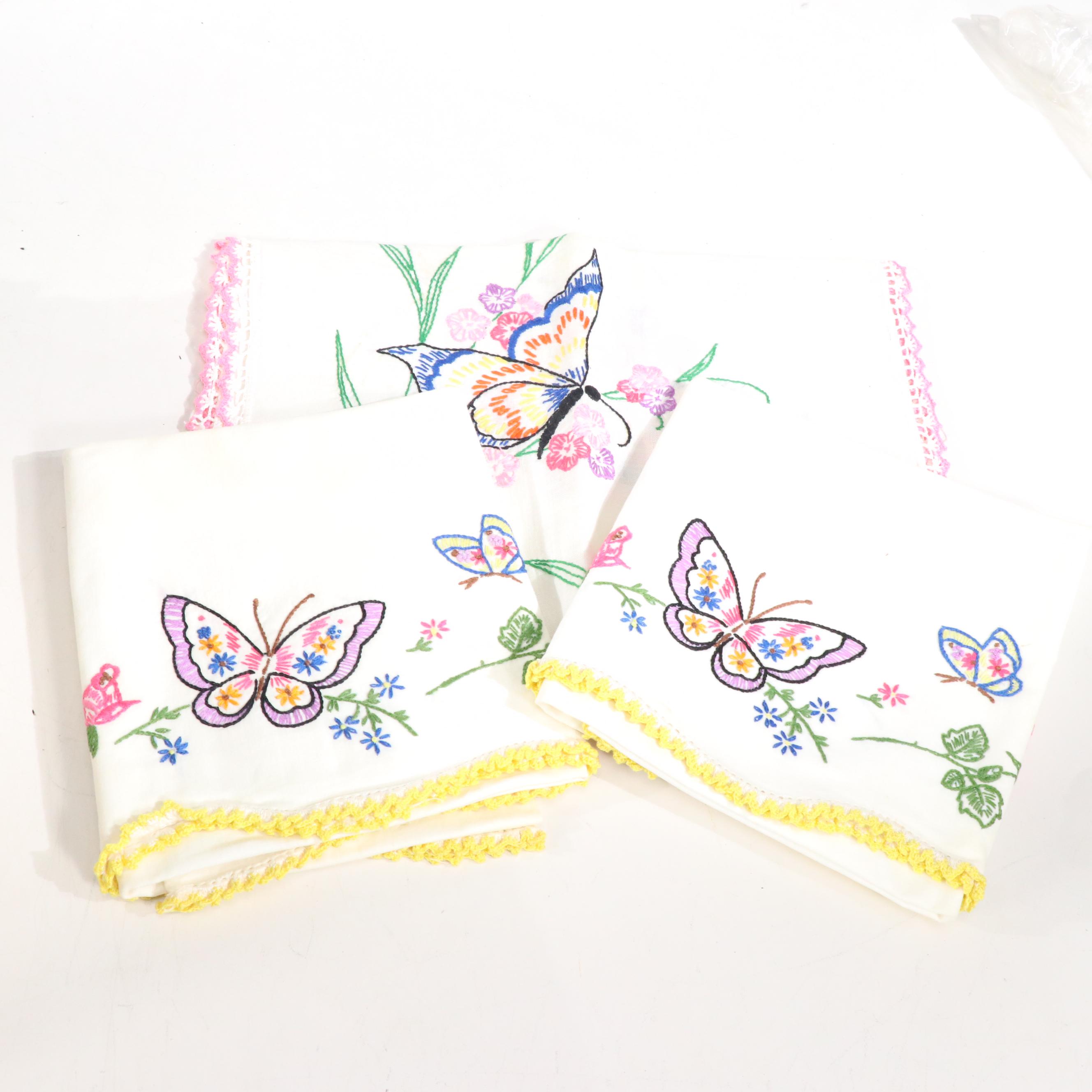 Lindstrom Toy Sewing Machine with Hand-Embroidered Pillowcases and Other Linens