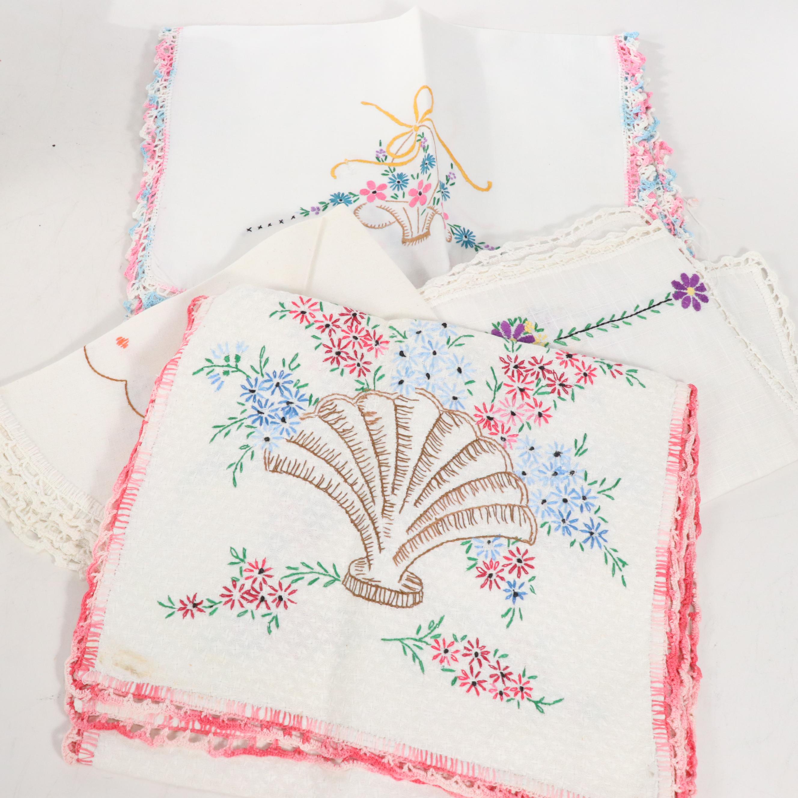 Lindstrom Toy Sewing Machine with Hand-Embroidered Pillowcases and Other Linens