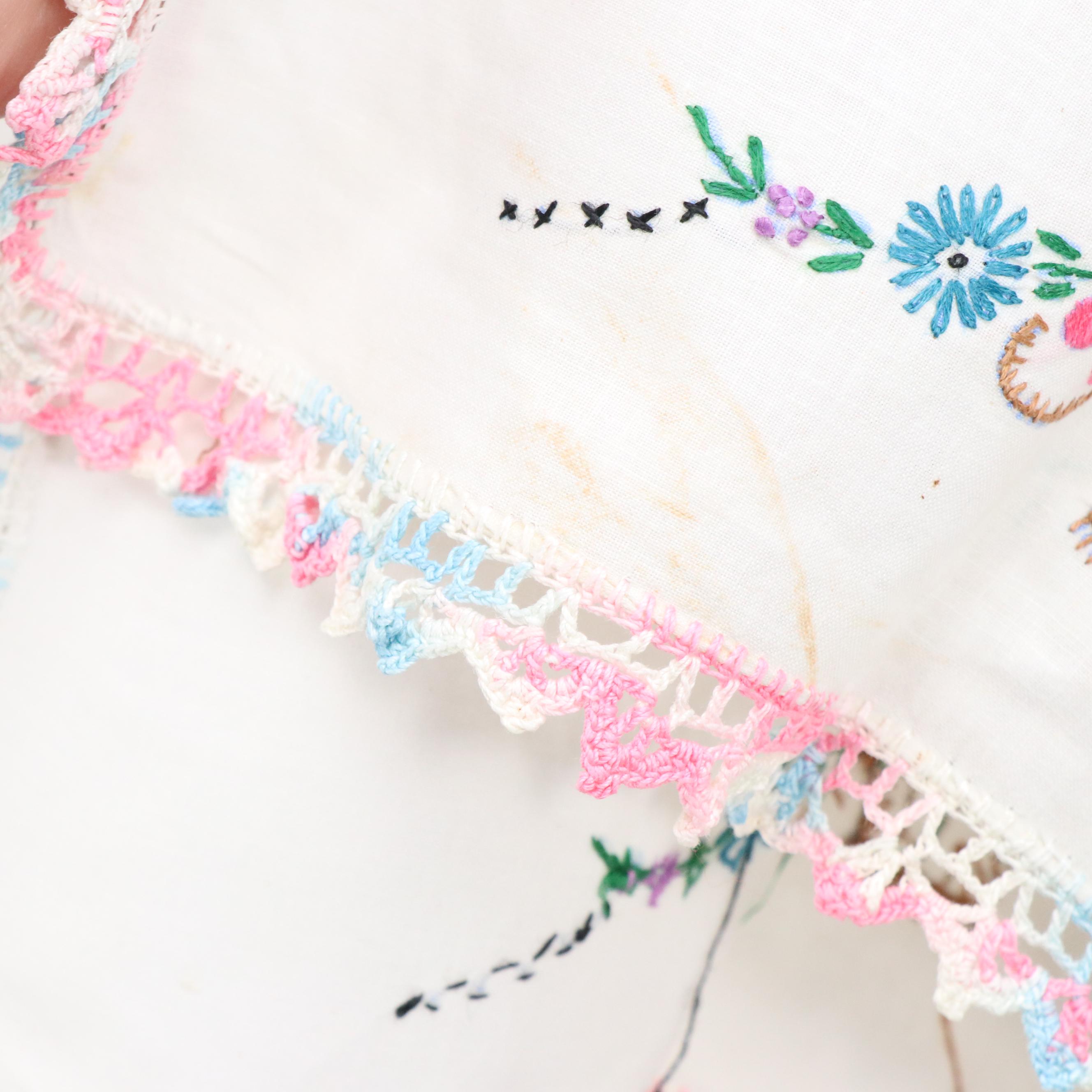 Lindstrom Toy Sewing Machine with Hand-Embroidered Pillowcases and Other Linens