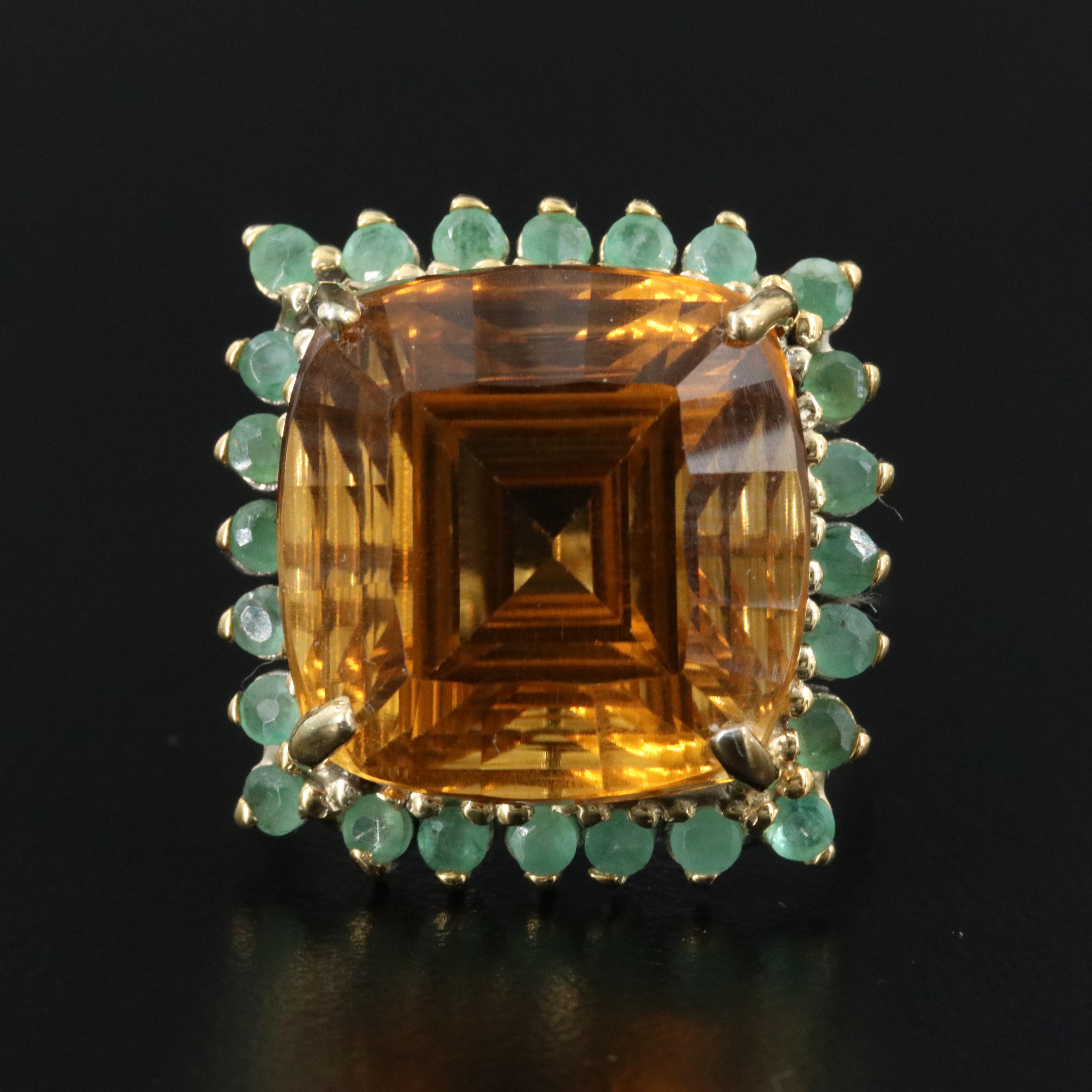 Sterling Citrine and Emerald Ring