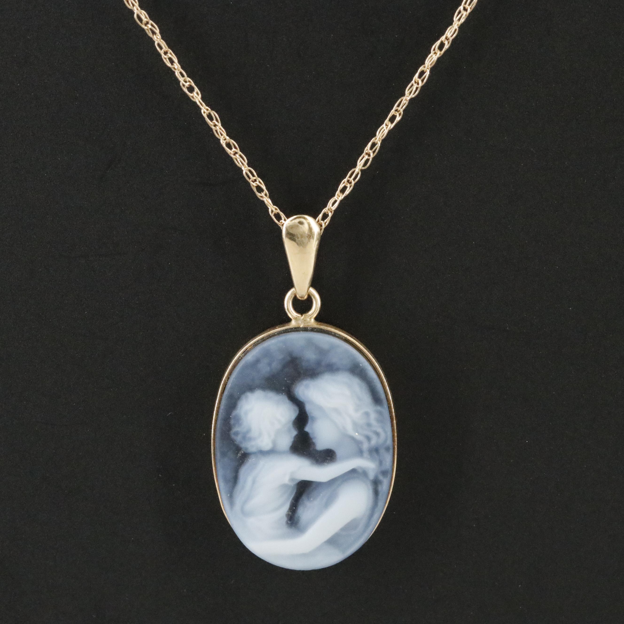 14K Onyx Mother and Child Pendant Necklace