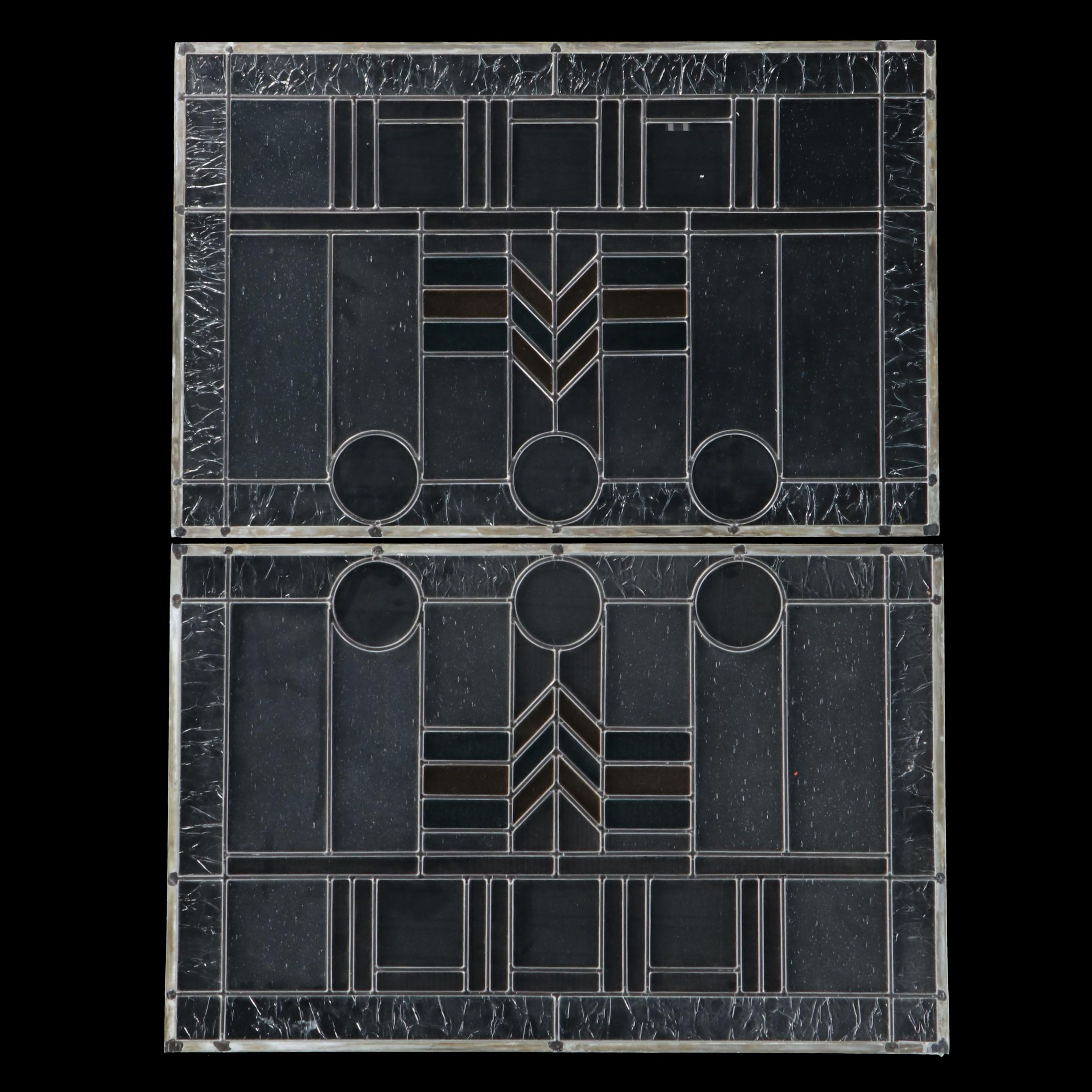 Pair of Prairie Style Stained Glass Panels