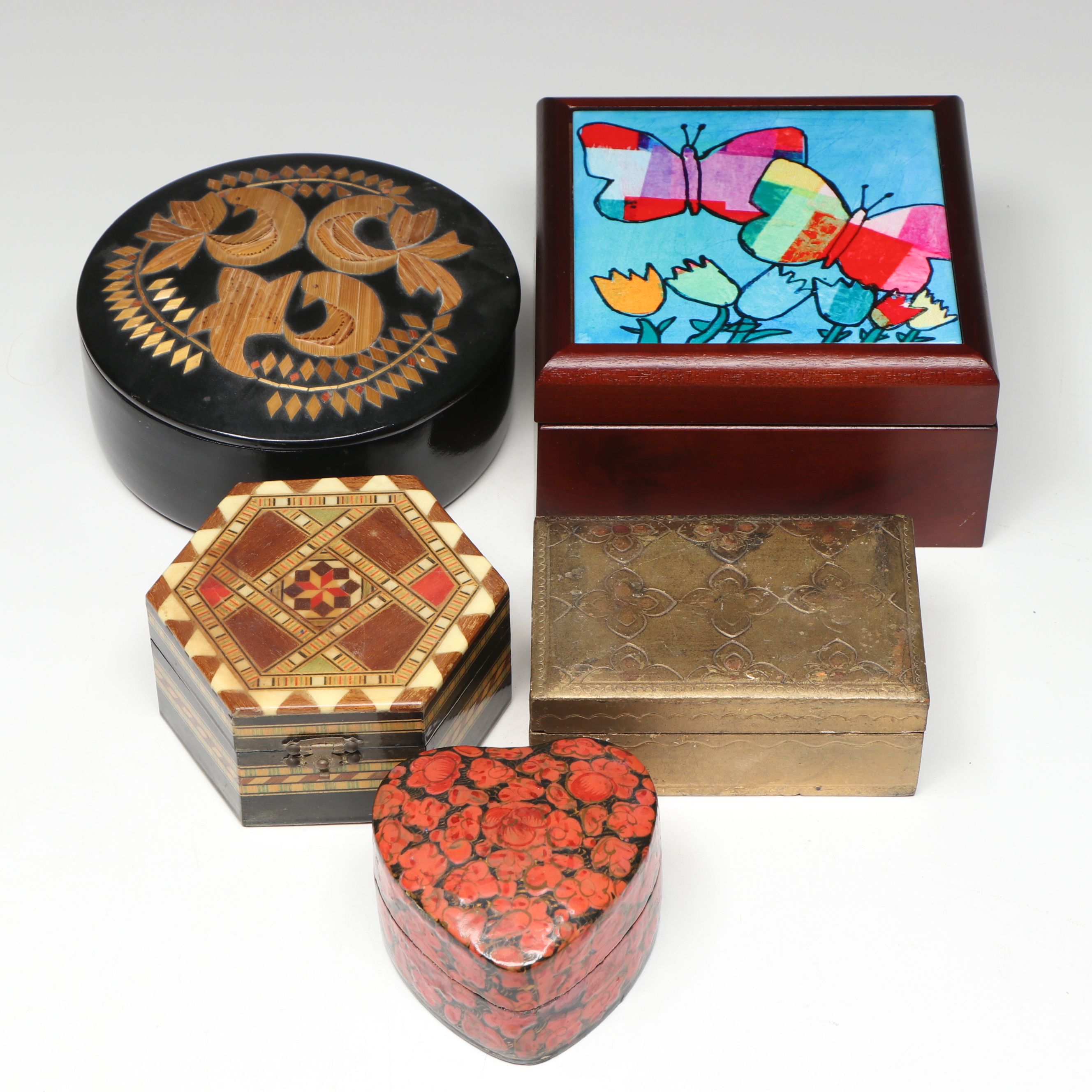 Wooden Inlaid Lacquerware Box with More Decorative Boxes