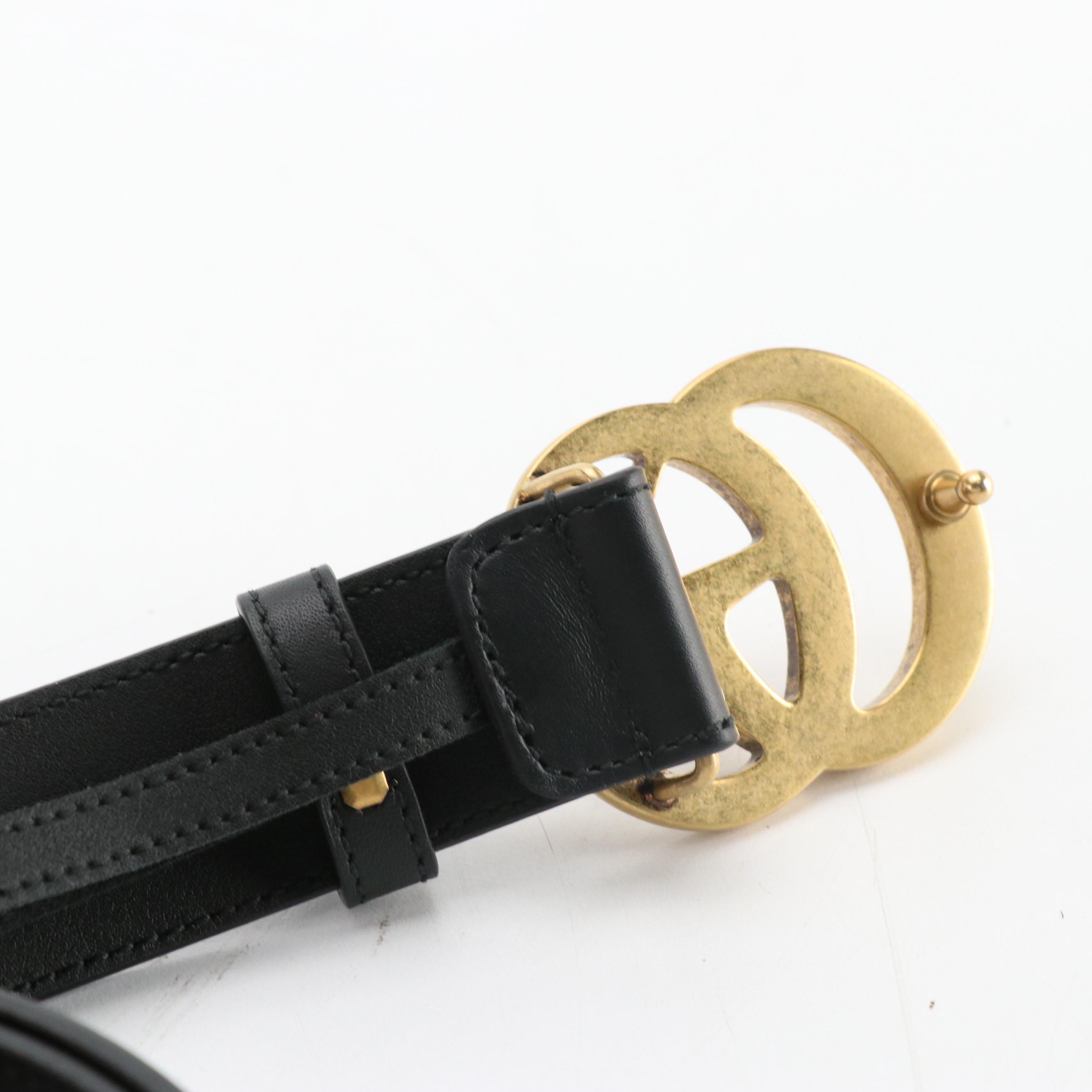 Gucci GG Marmont Black Calfskin Leather Belt
