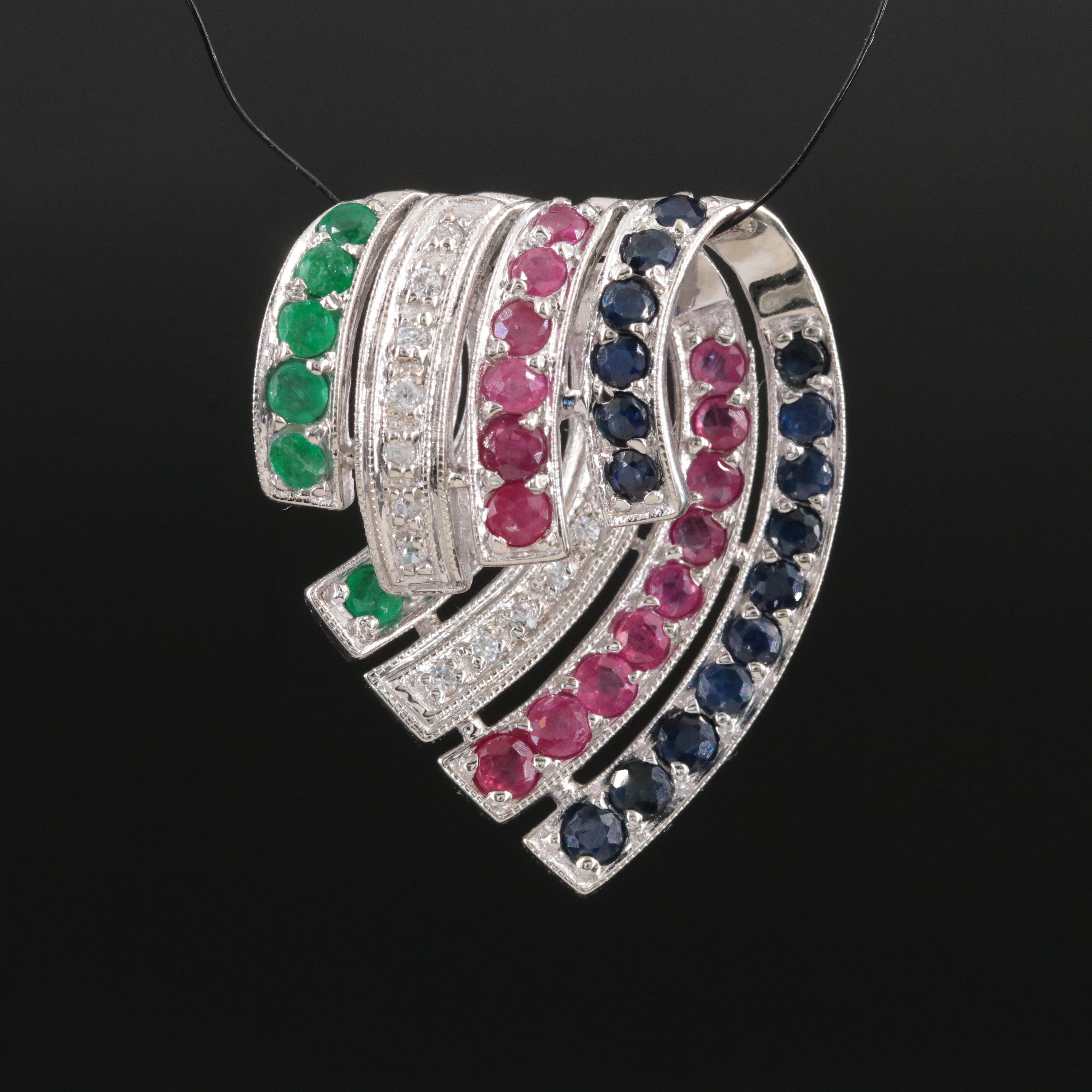 14K Sapphire, Ruby and Emerald Pendant with CZ Accents