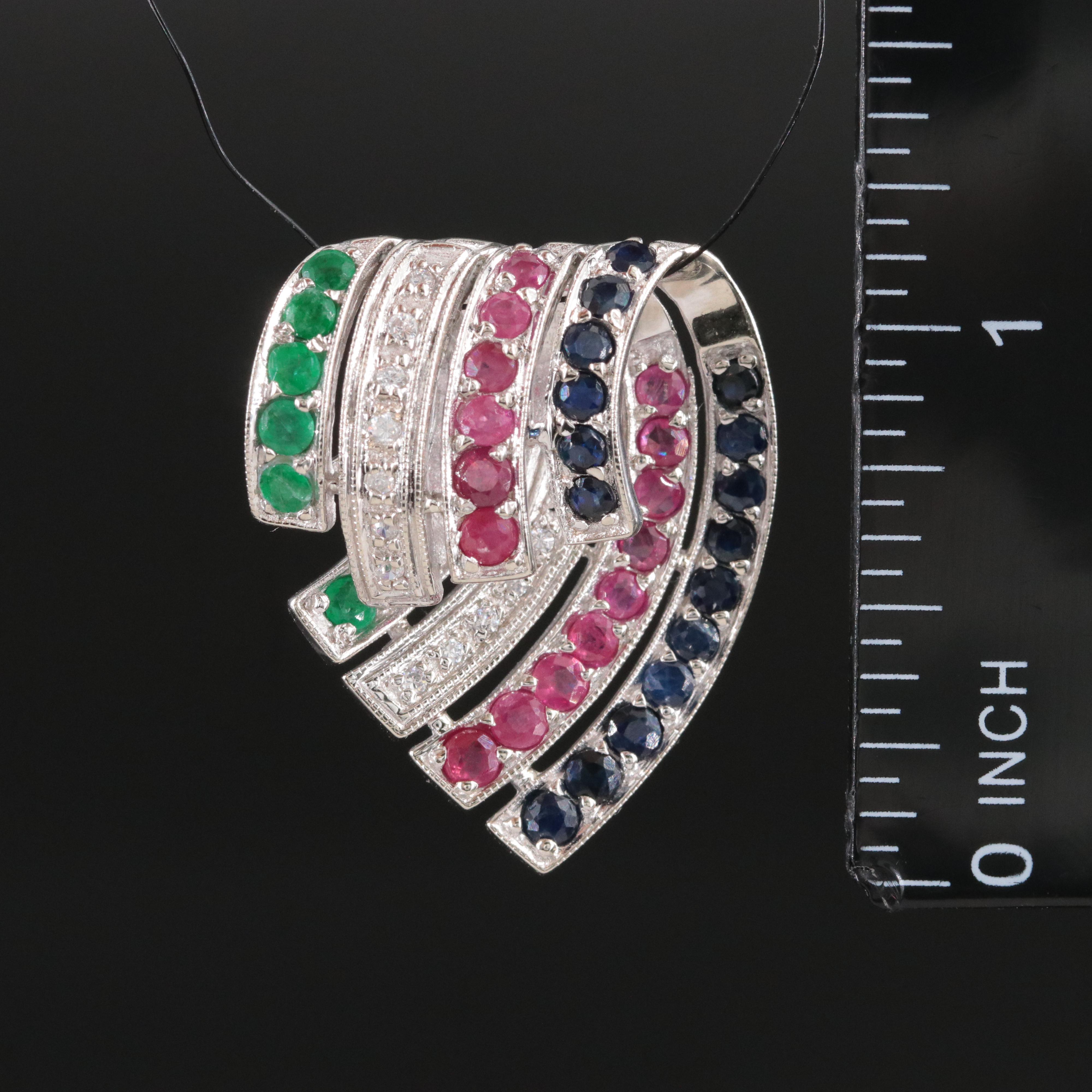 14K Sapphire, Ruby and Emerald Pendant with CZ Accents