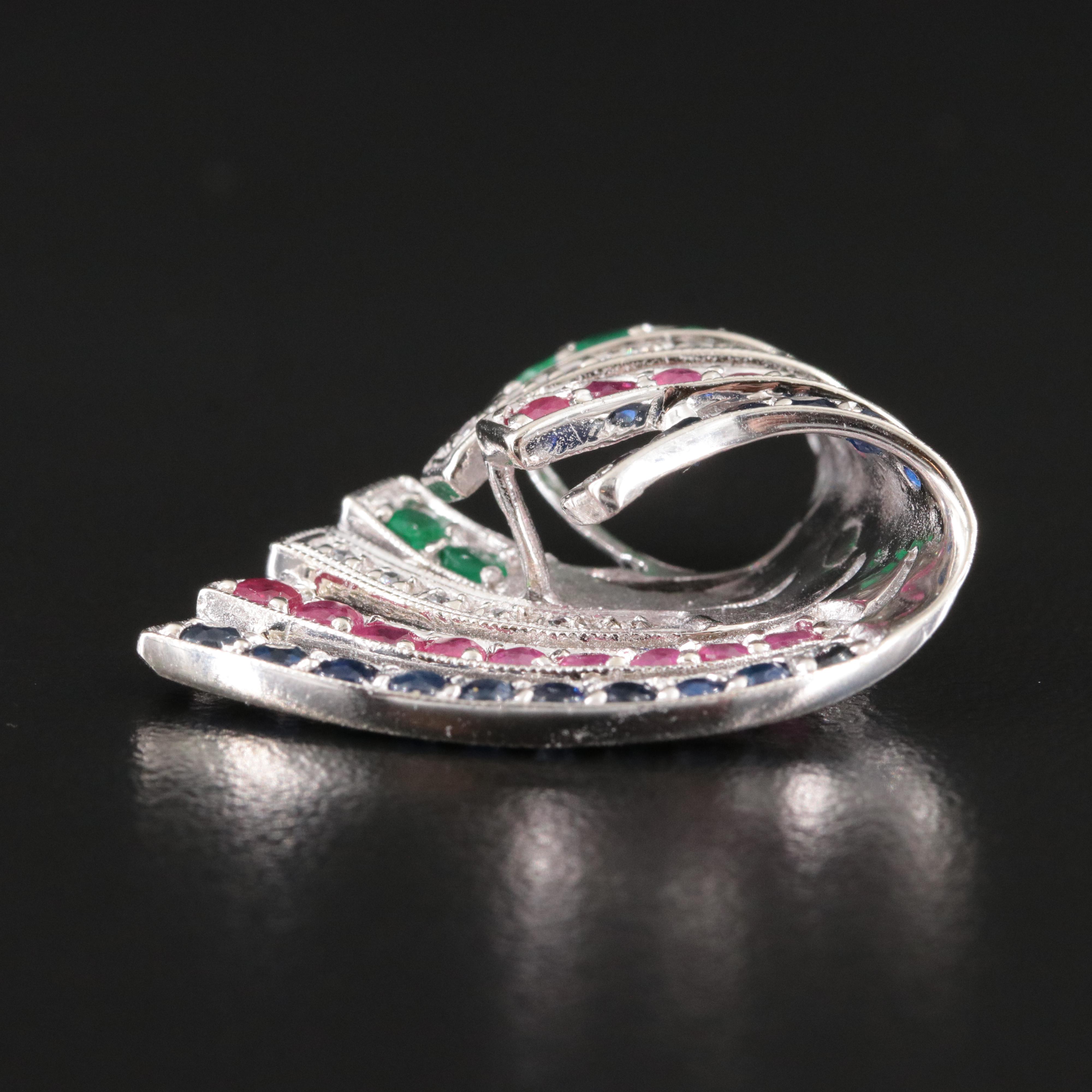 14K Sapphire, Ruby and Emerald Pendant with CZ Accents