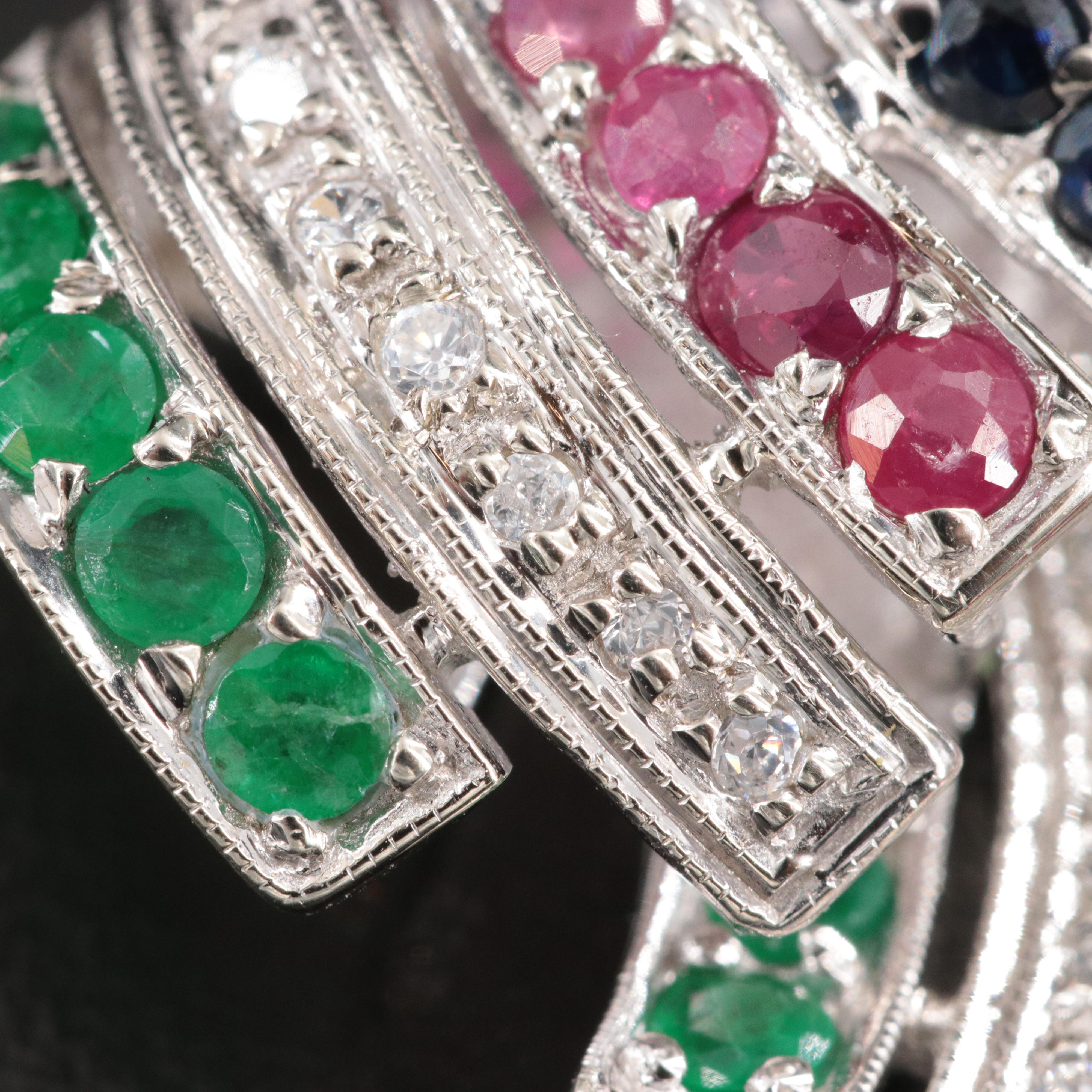 14K Sapphire, Ruby and Emerald Pendant with CZ Accents