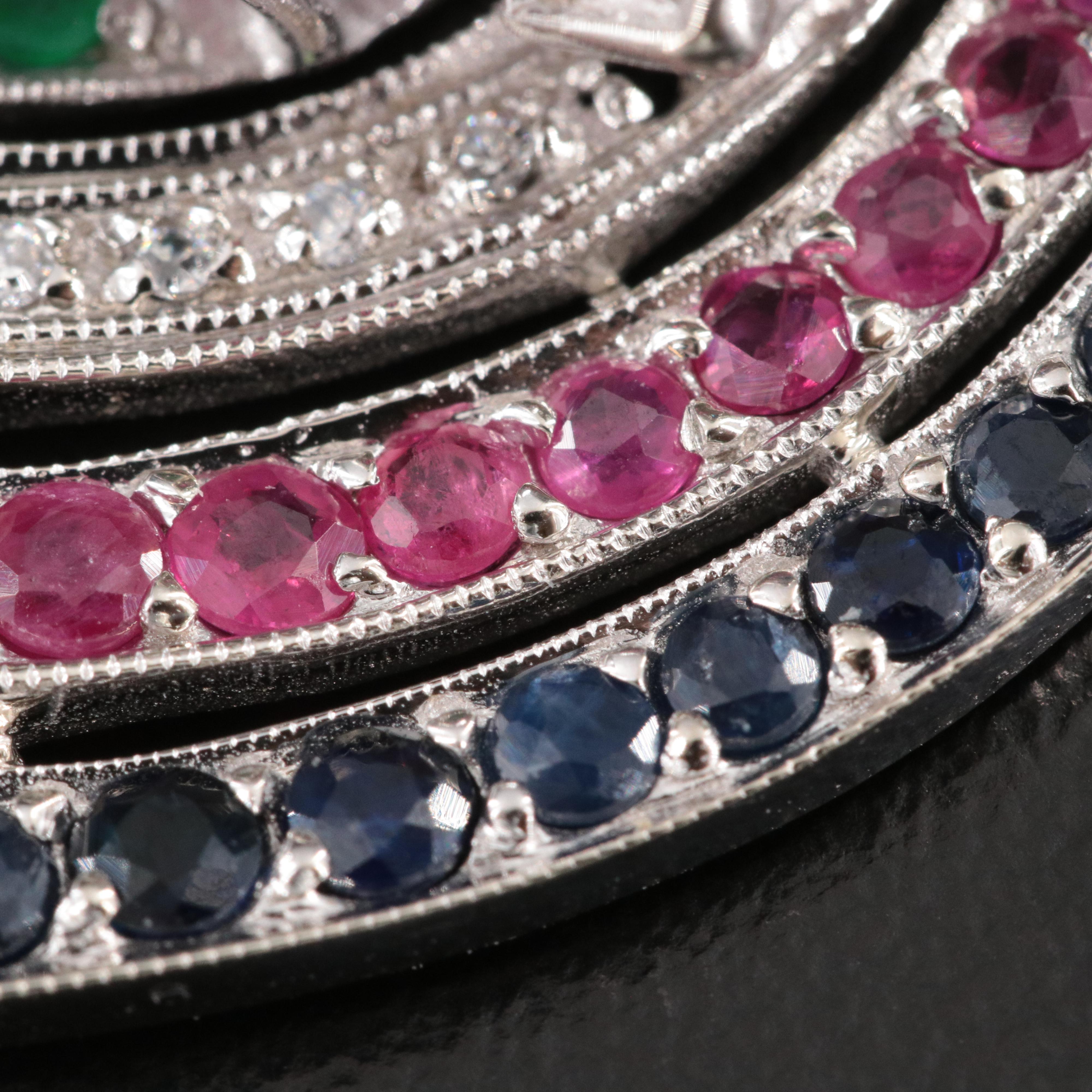 14K Sapphire, Ruby and Emerald Pendant with CZ Accents