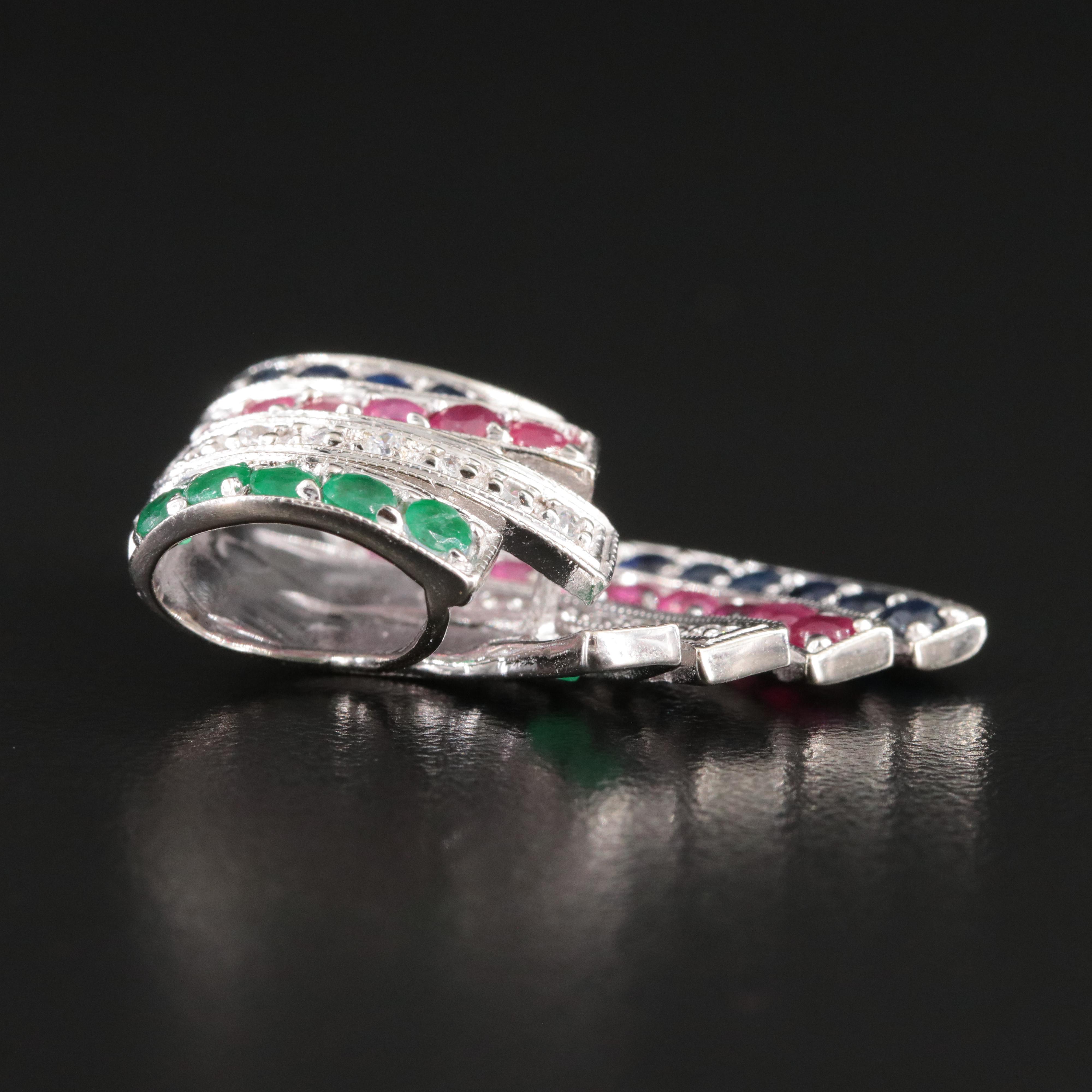 14K Sapphire, Ruby and Emerald Pendant with CZ Accents