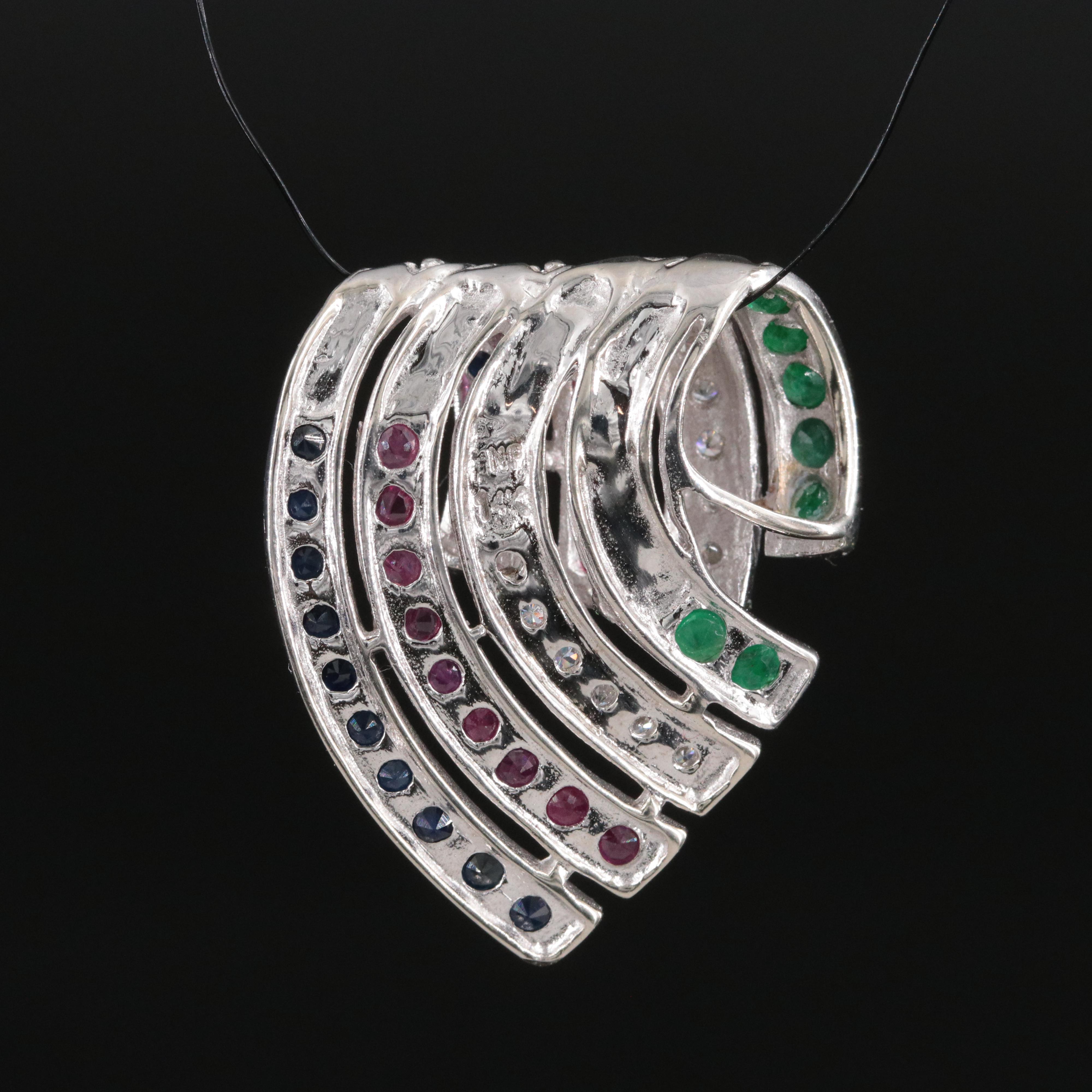 14K Sapphire, Ruby and Emerald Pendant with CZ Accents