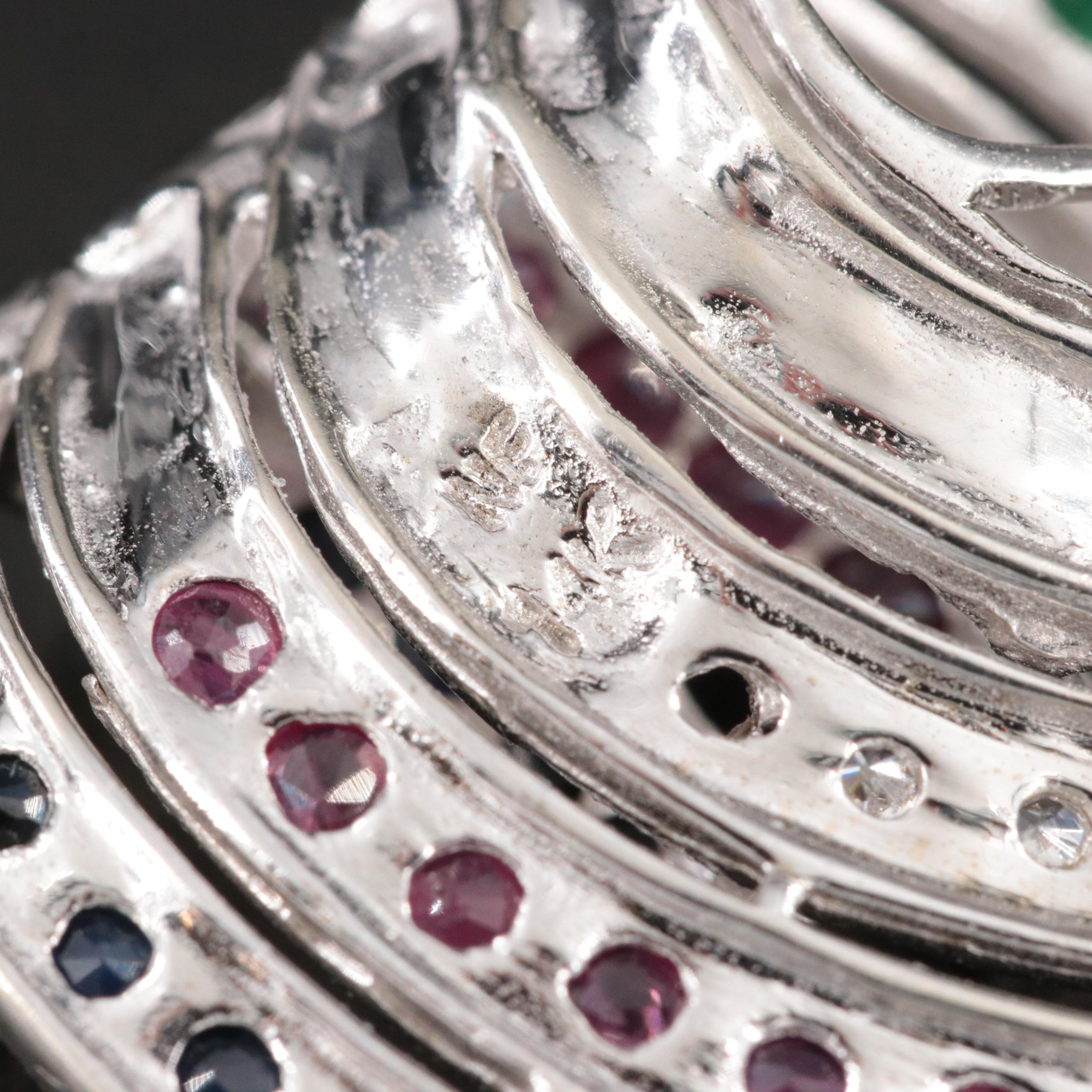 14K Sapphire, Ruby and Emerald Pendant with CZ Accents