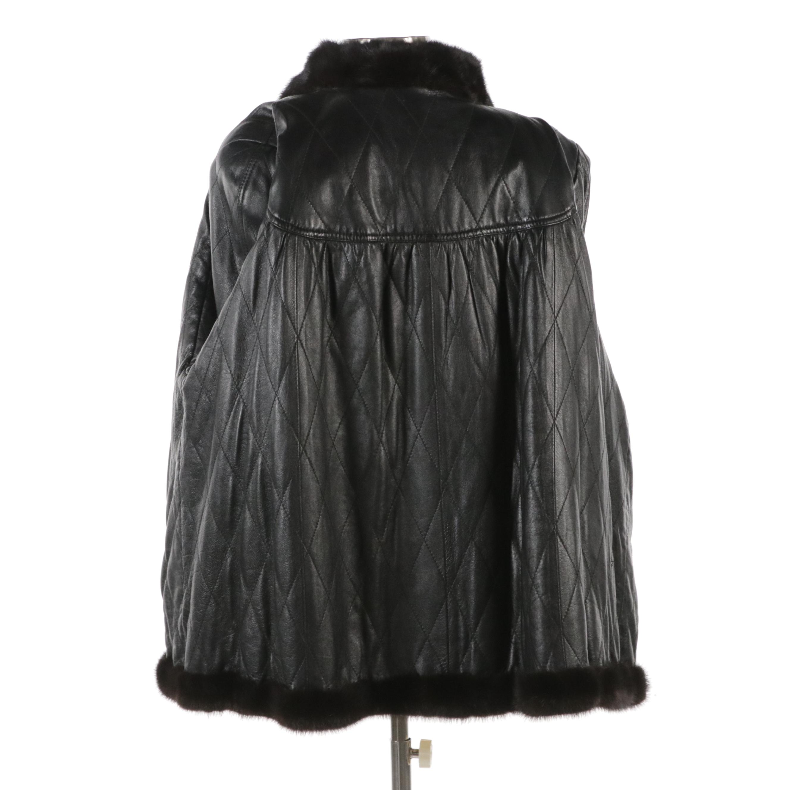 Miss O Oscar de la Renta Dyed Mink Fur & Quilted Leather Reversible Coat