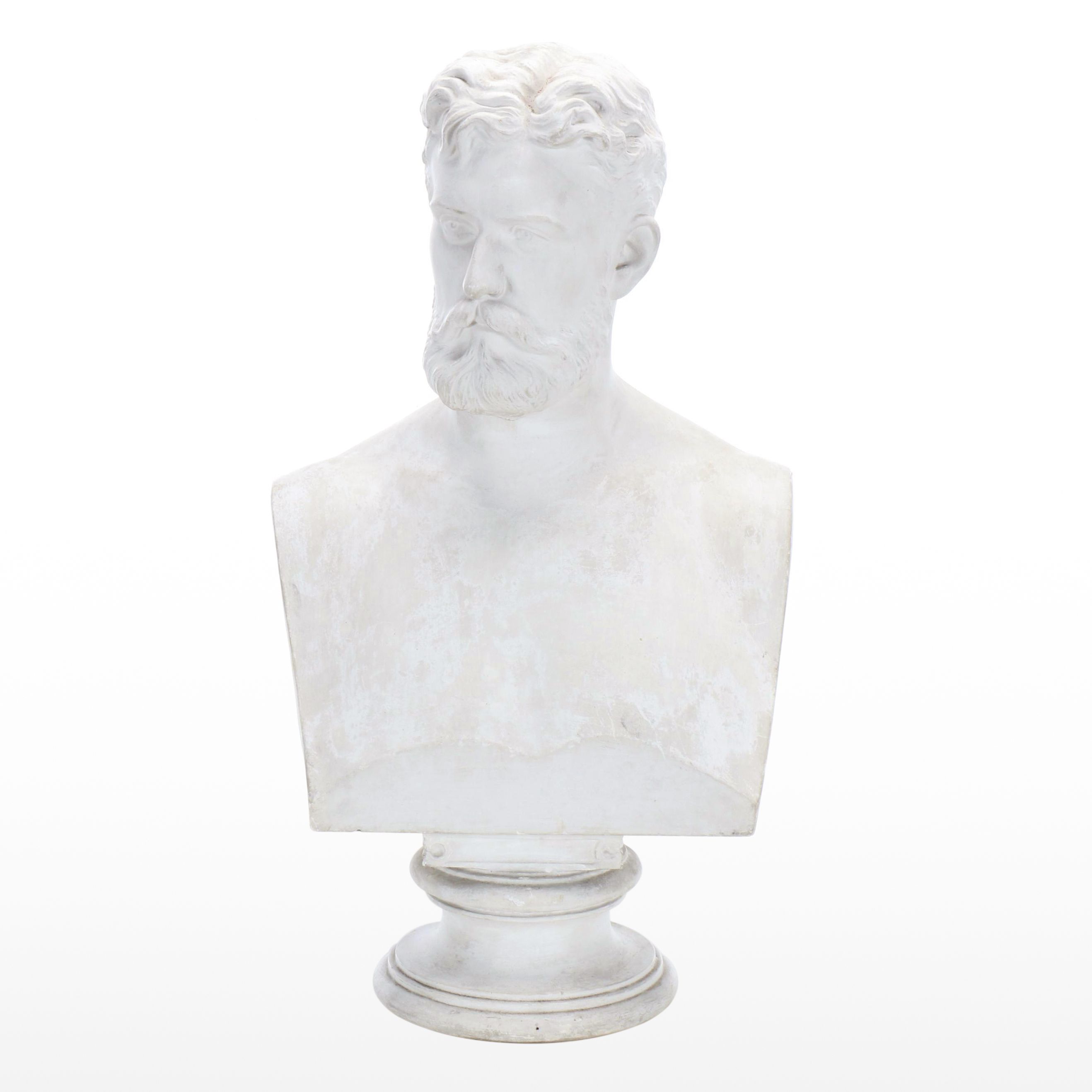 Italian Painted Cast Plaster Bust of Bearded Man, Late 19th Century