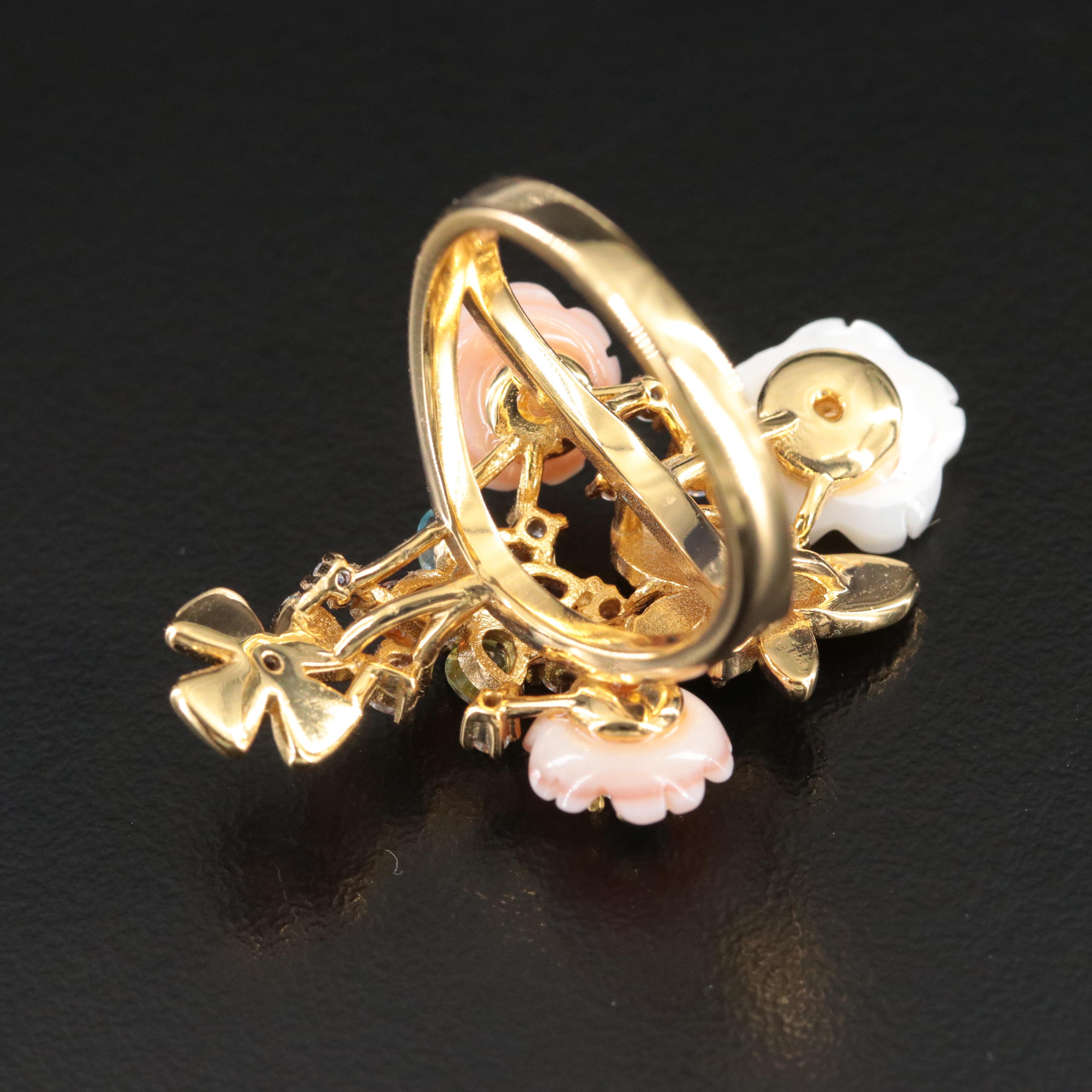 Sterling Gemstone Floral and Butterfly Cluster Ring