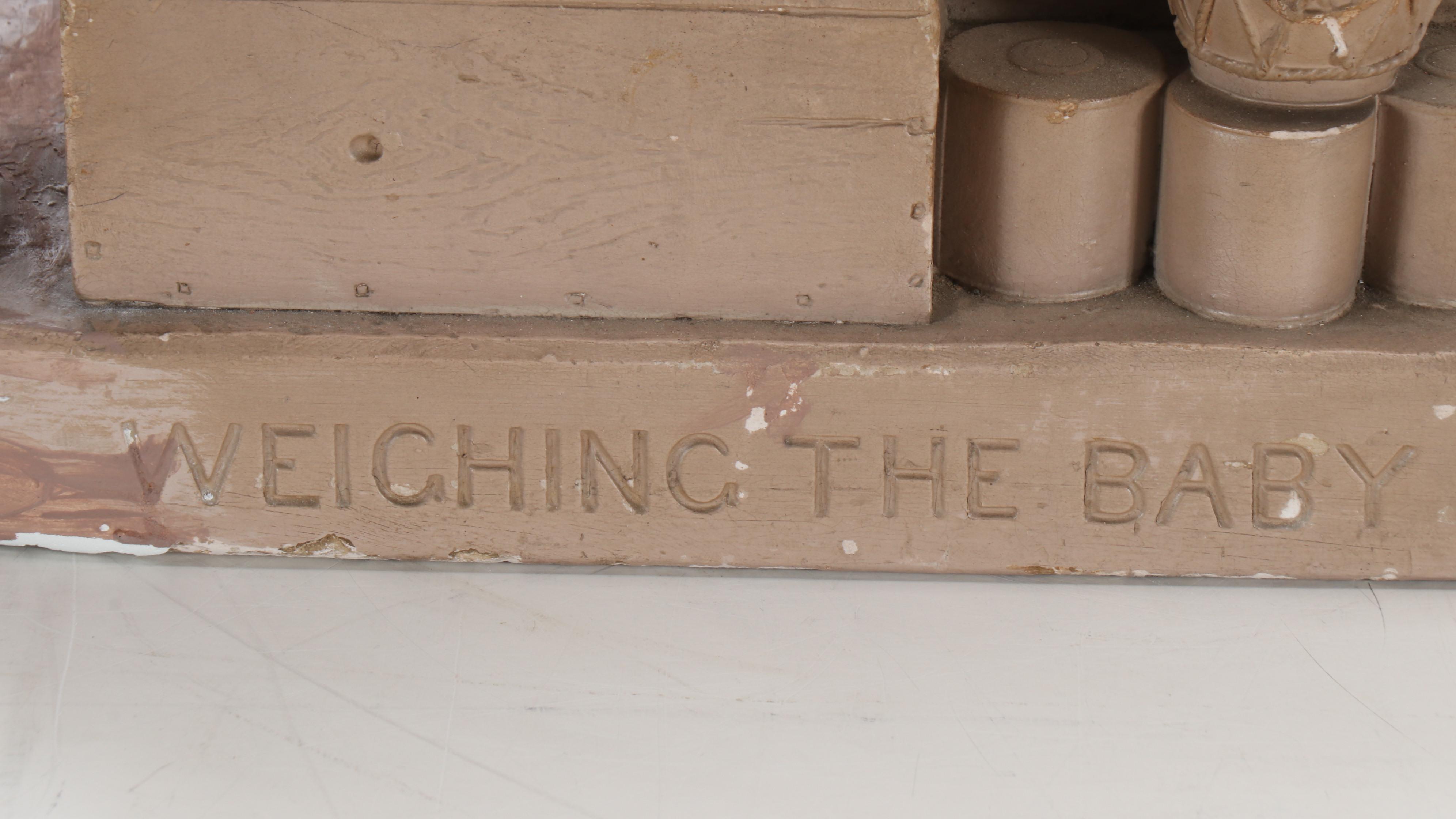 John Rogers Cast Plaster Figural Group "Weighing the Baby," 1876