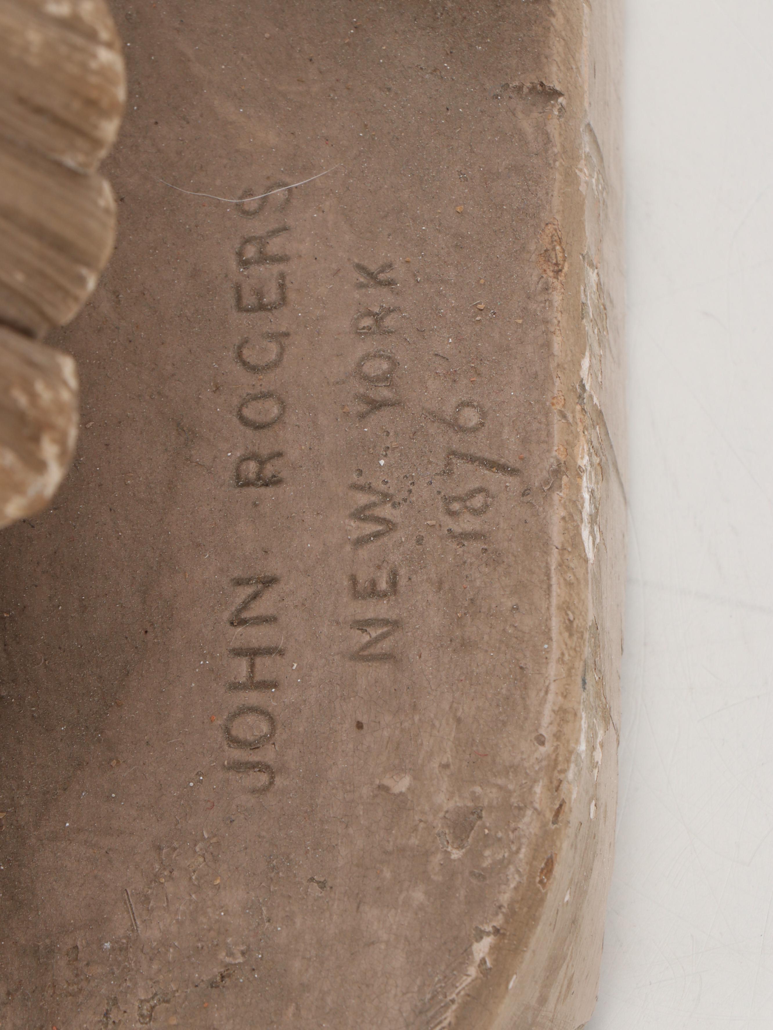 John Rogers Cast Plaster Figural Group "Weighing the Baby," 1876